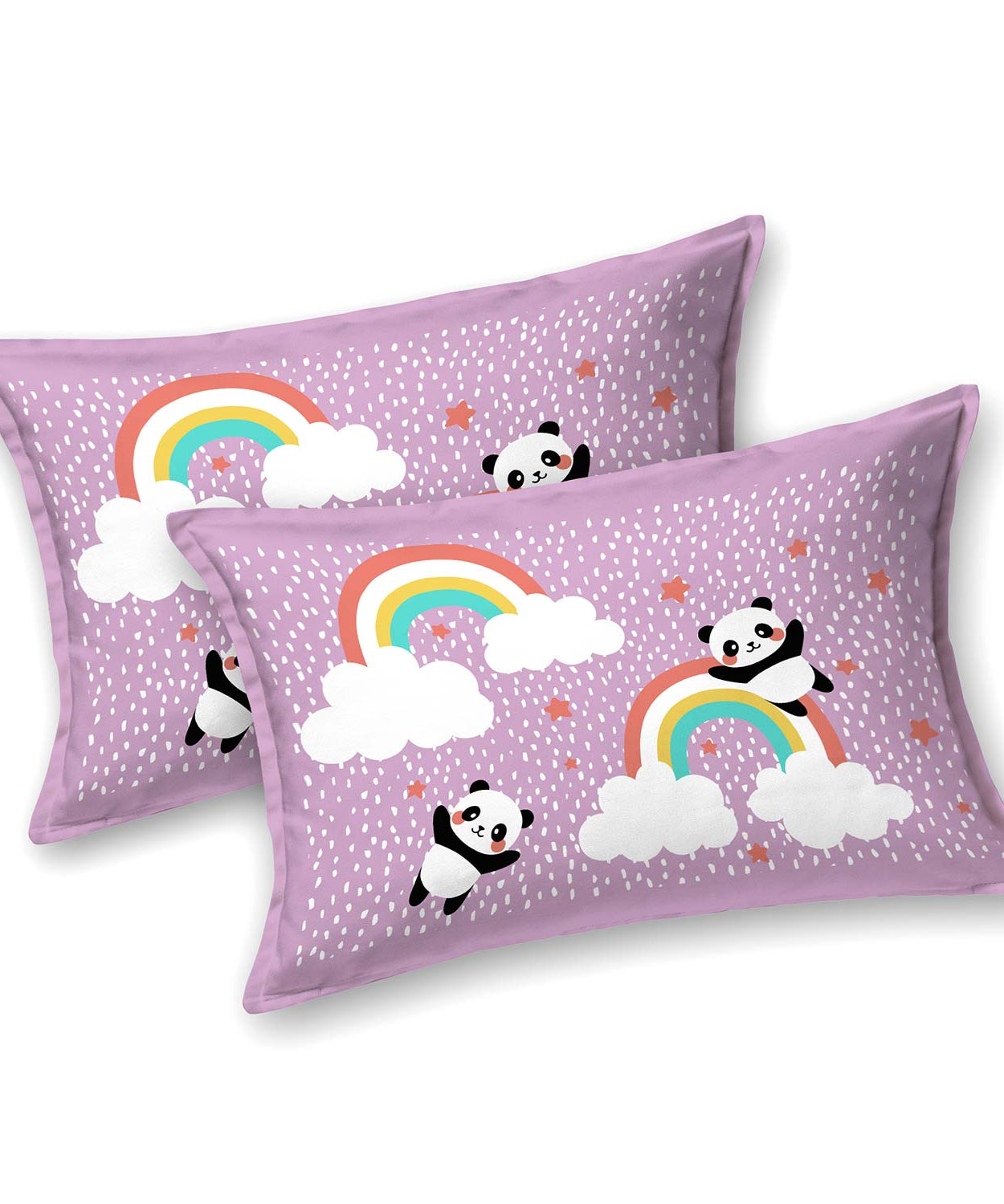 Pathshala Panda Rainbow Kids Cotton Bedsheet – Purple Cartoon Print