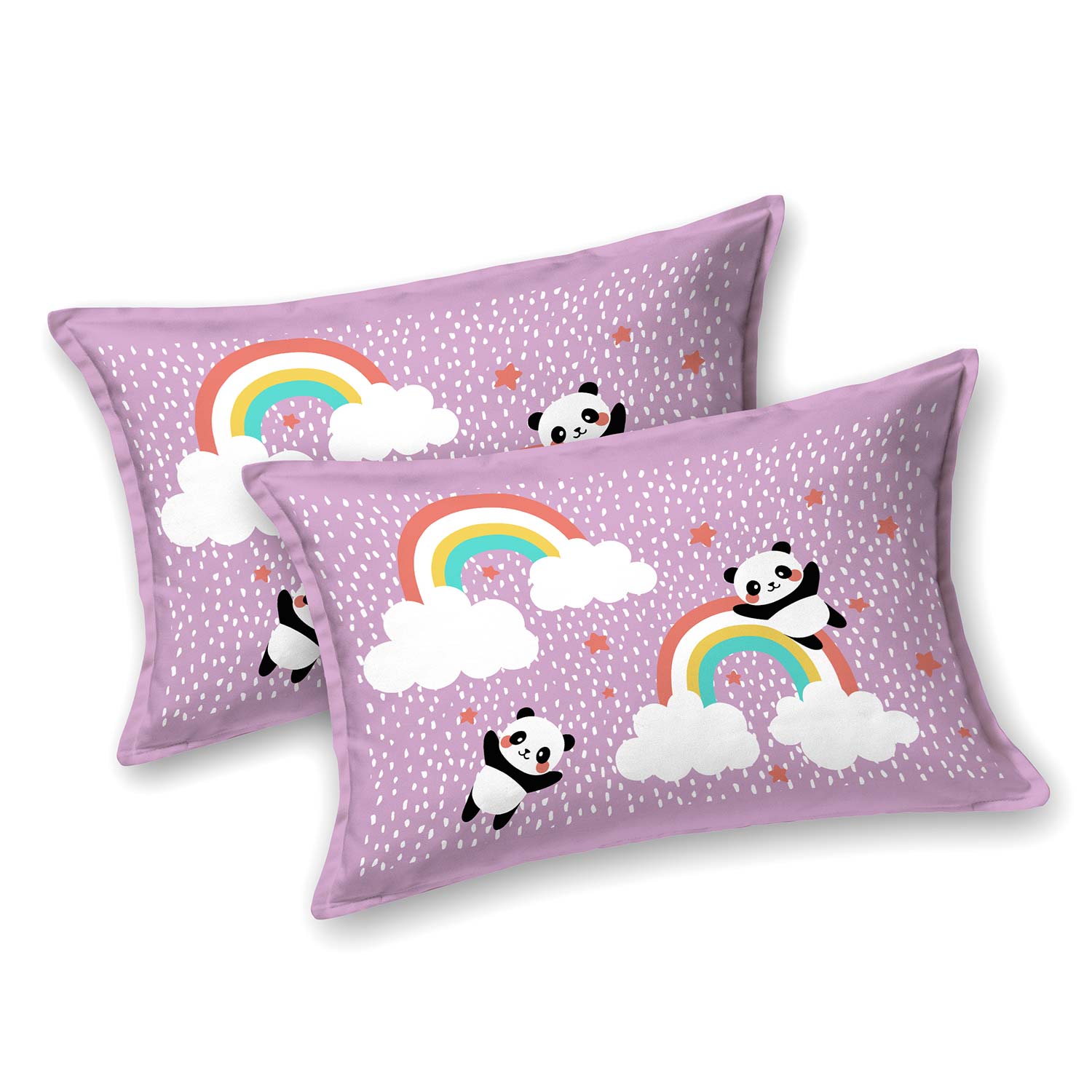 Pathshala Panda Rainbow Kids Cotton Bedsheet – Purple Cartoon Print