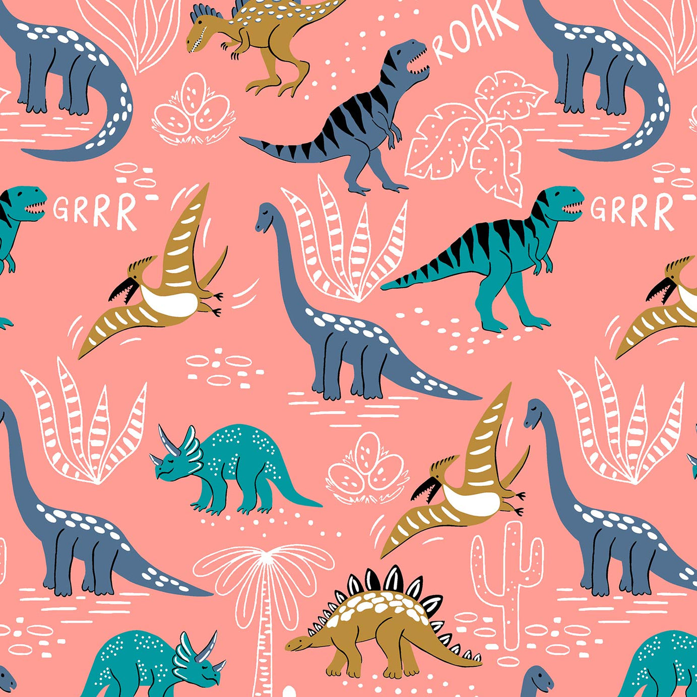 Pink Blue Dino Roar Kids Double Bedsheet 100x108 inch