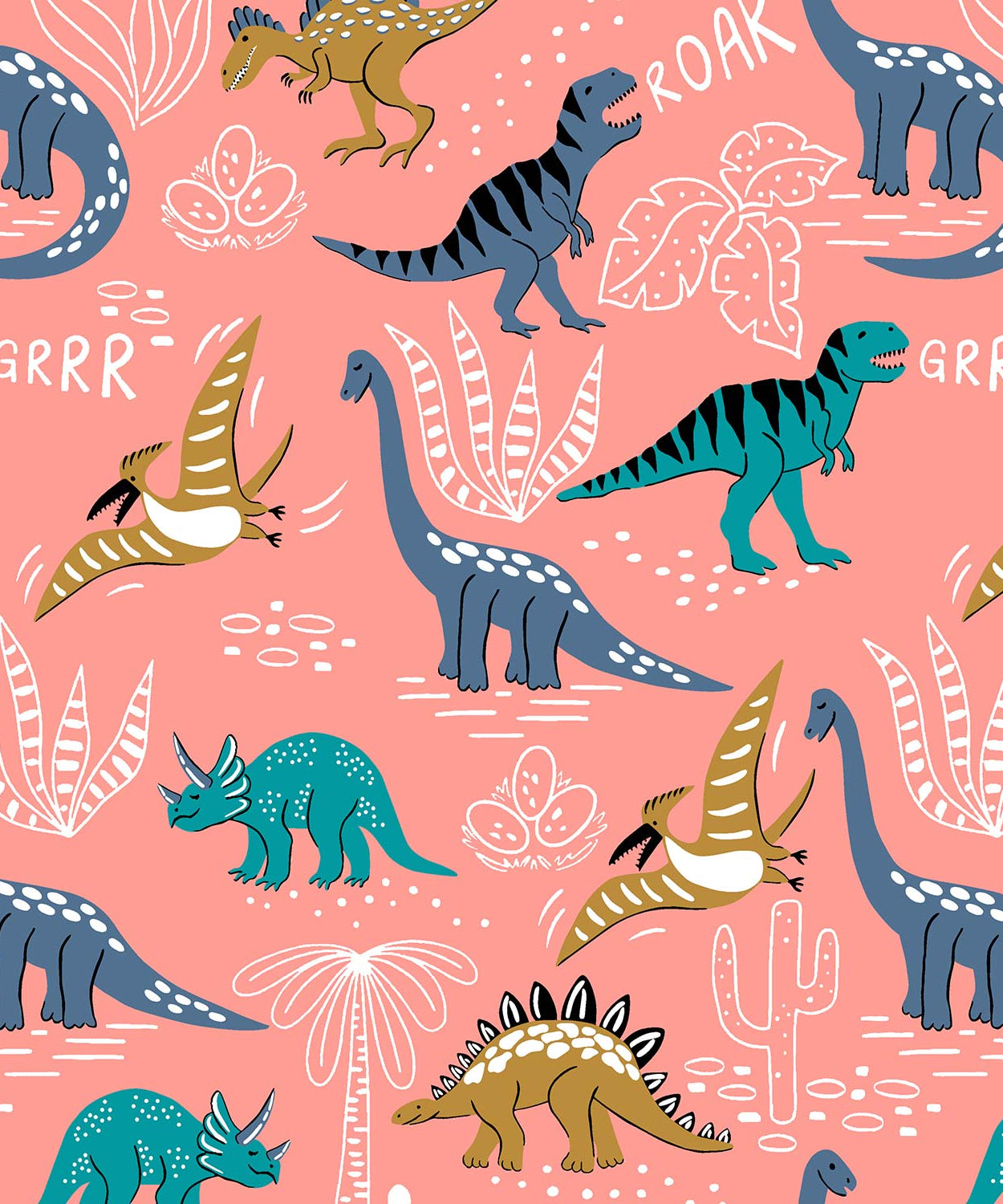 Pink Blue Dino Roar Kids Double Bedsheet
