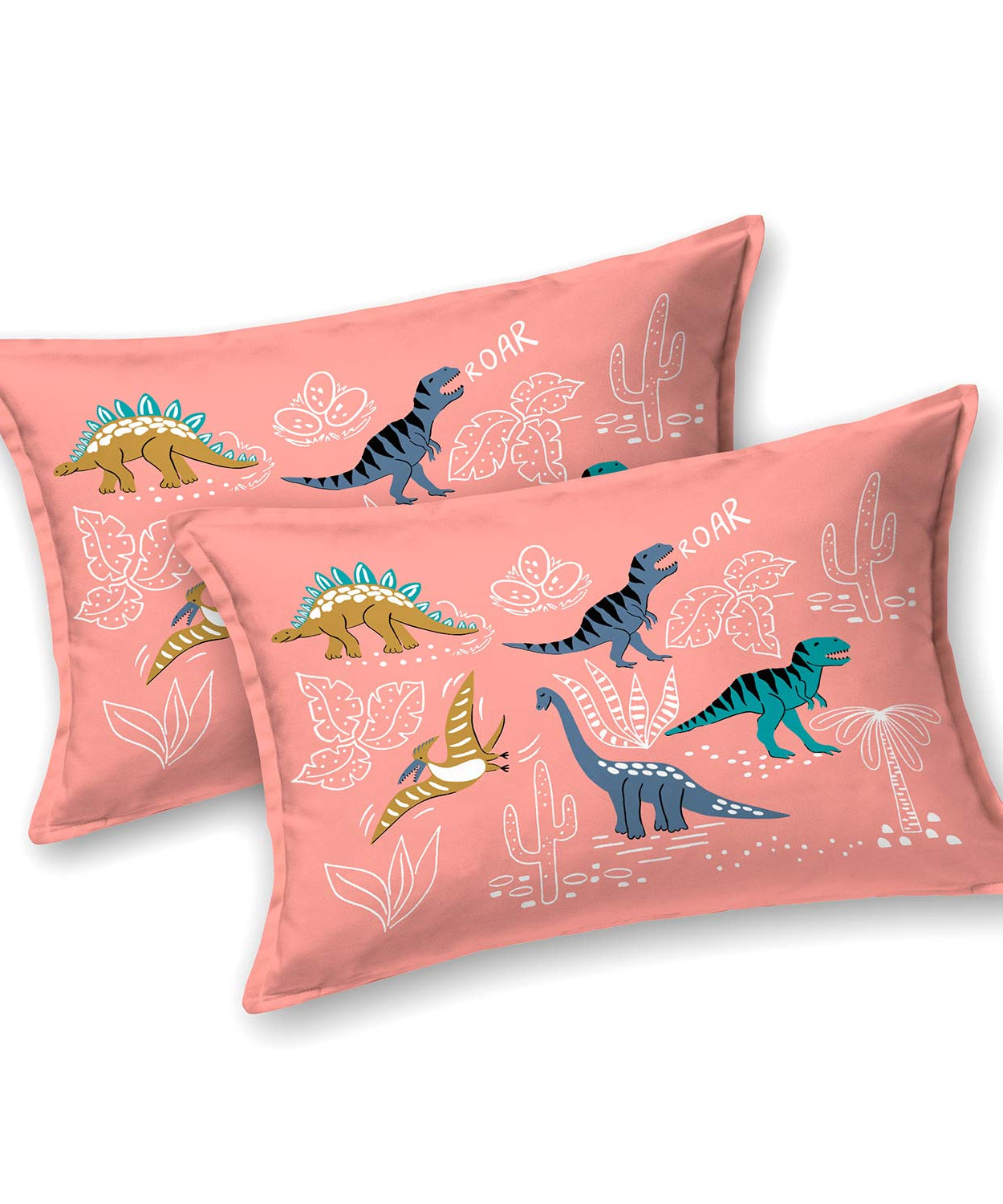 Pink Blue Dino Roar Kids Double Bedsheet