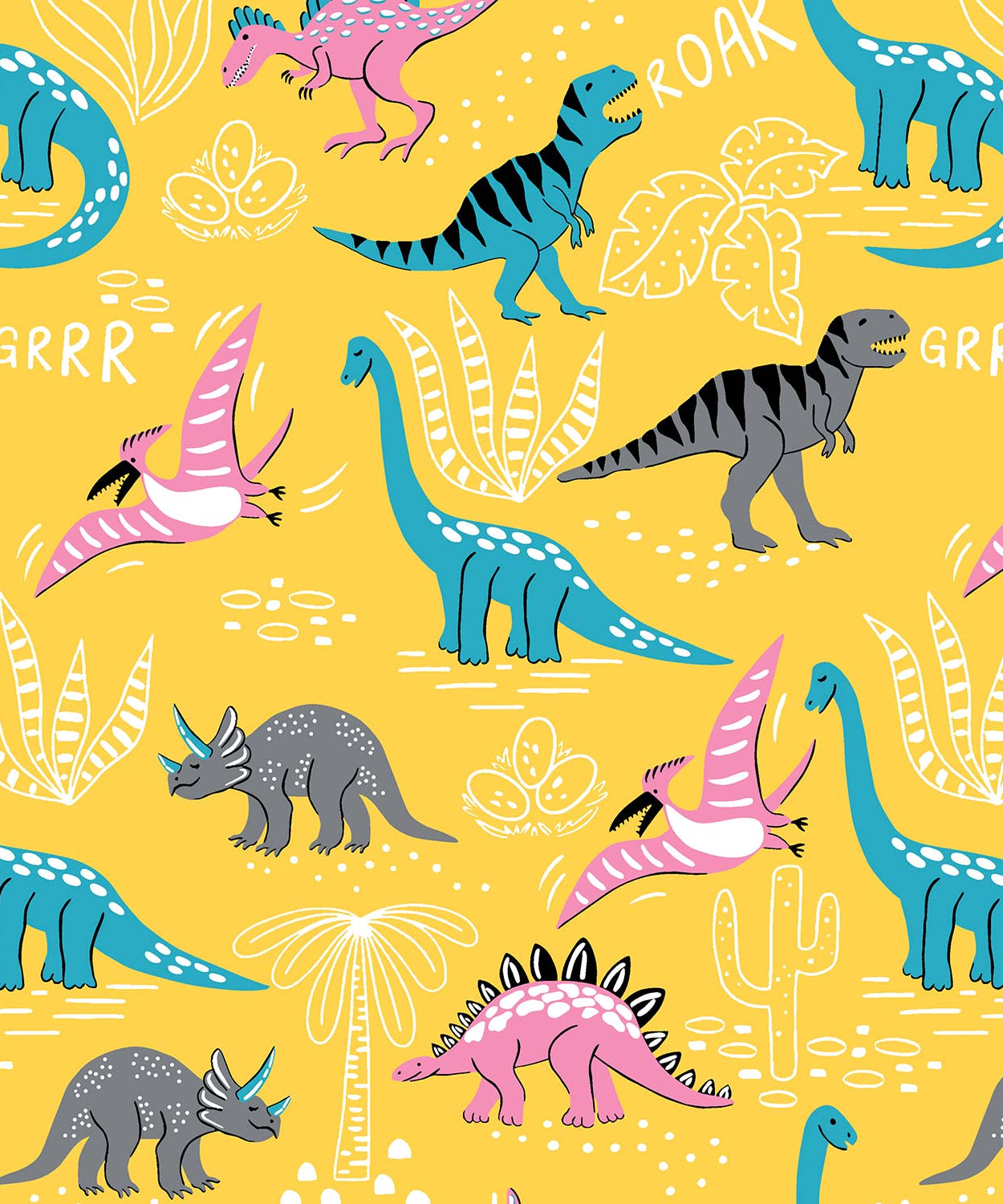 Pathshala Dino Roar Kids King Bedsheet – Yellow Cartoon Dinosaur Print
