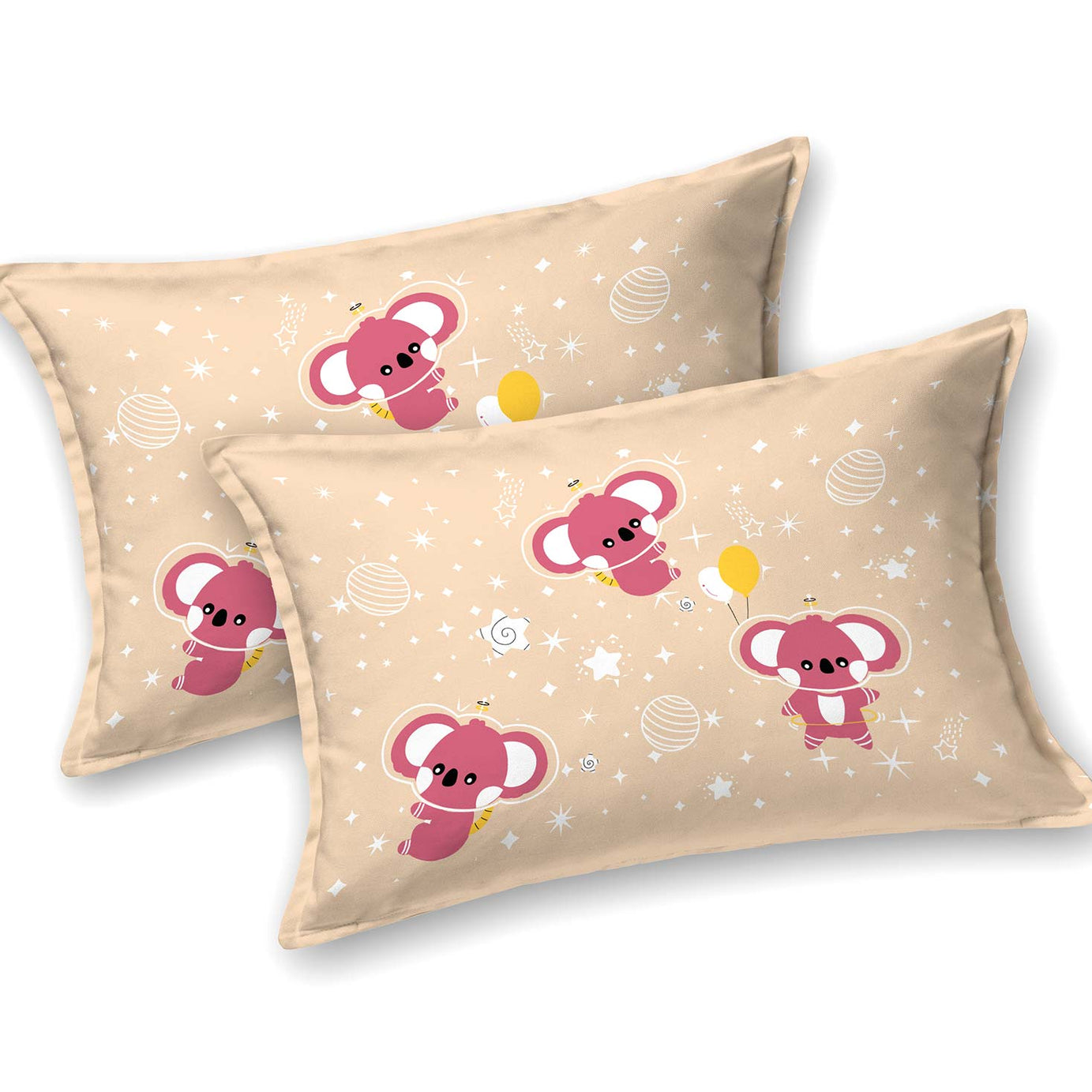 Pathshala Kids Cartoon Print Bedsheet – Beige & Pink