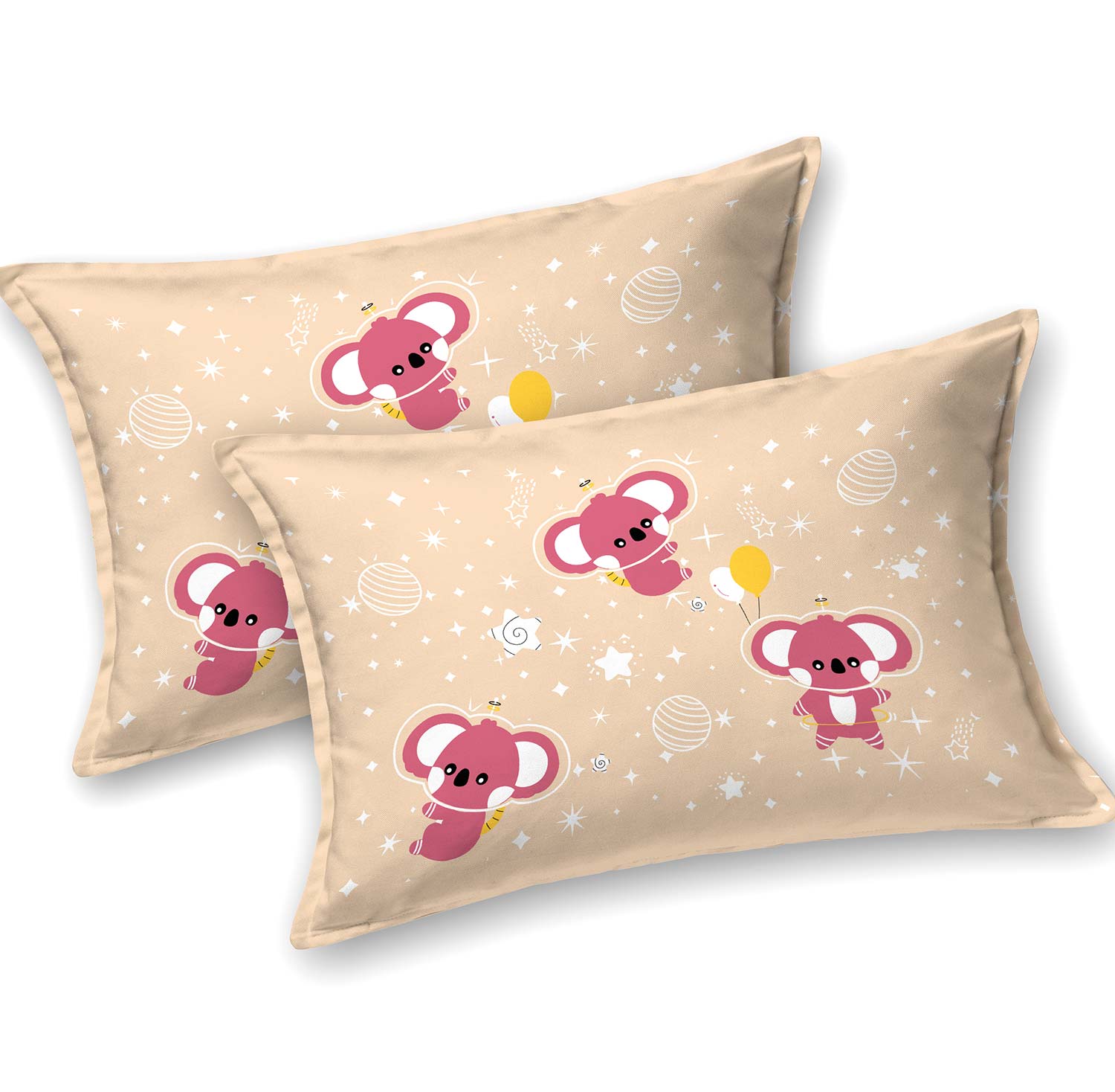 Pathshala Kids Cartoon Print Bedsheet – Beige & Pink