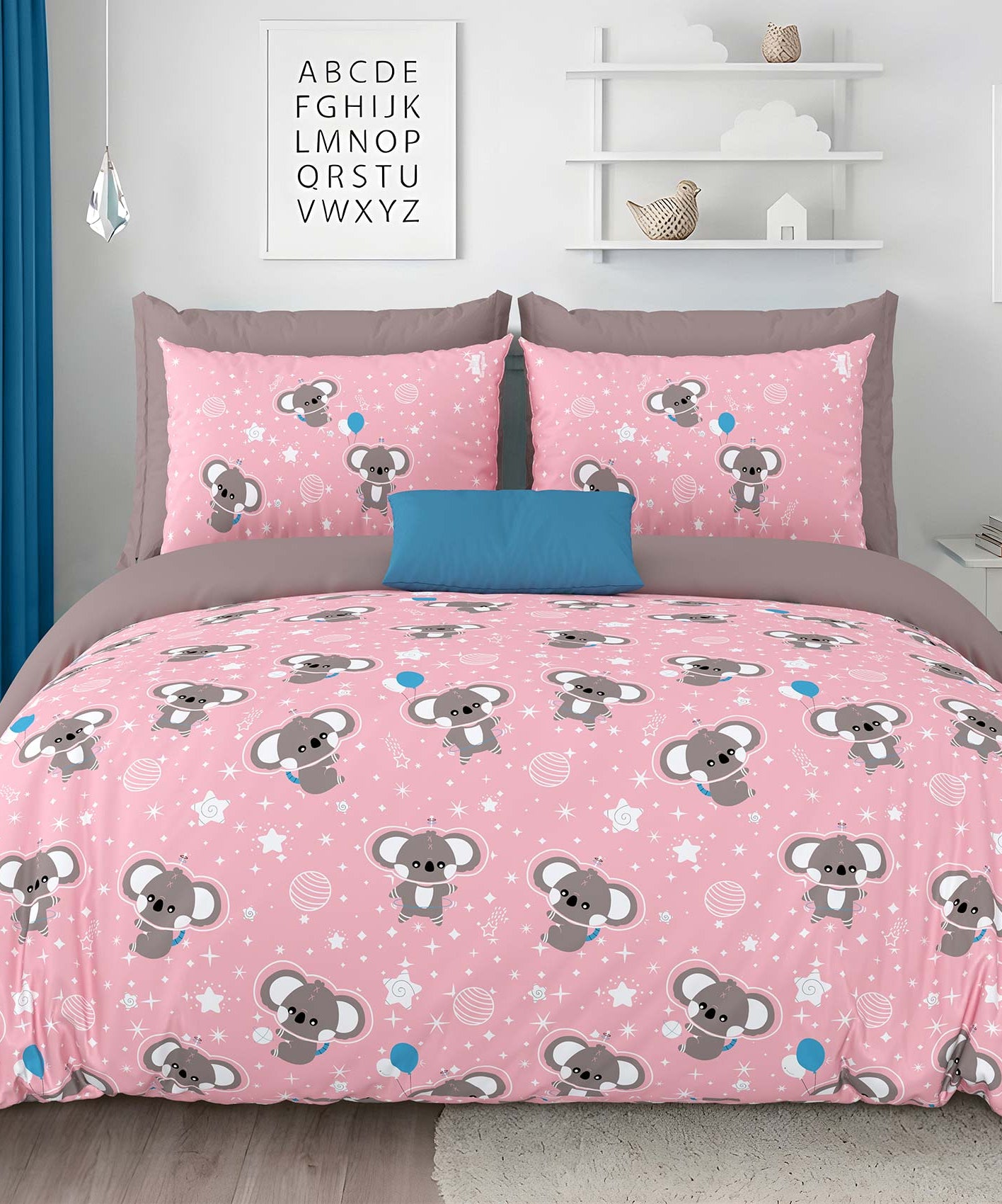 Pathshala Kids Cartoon Print Bedsheet – Pink & Grey