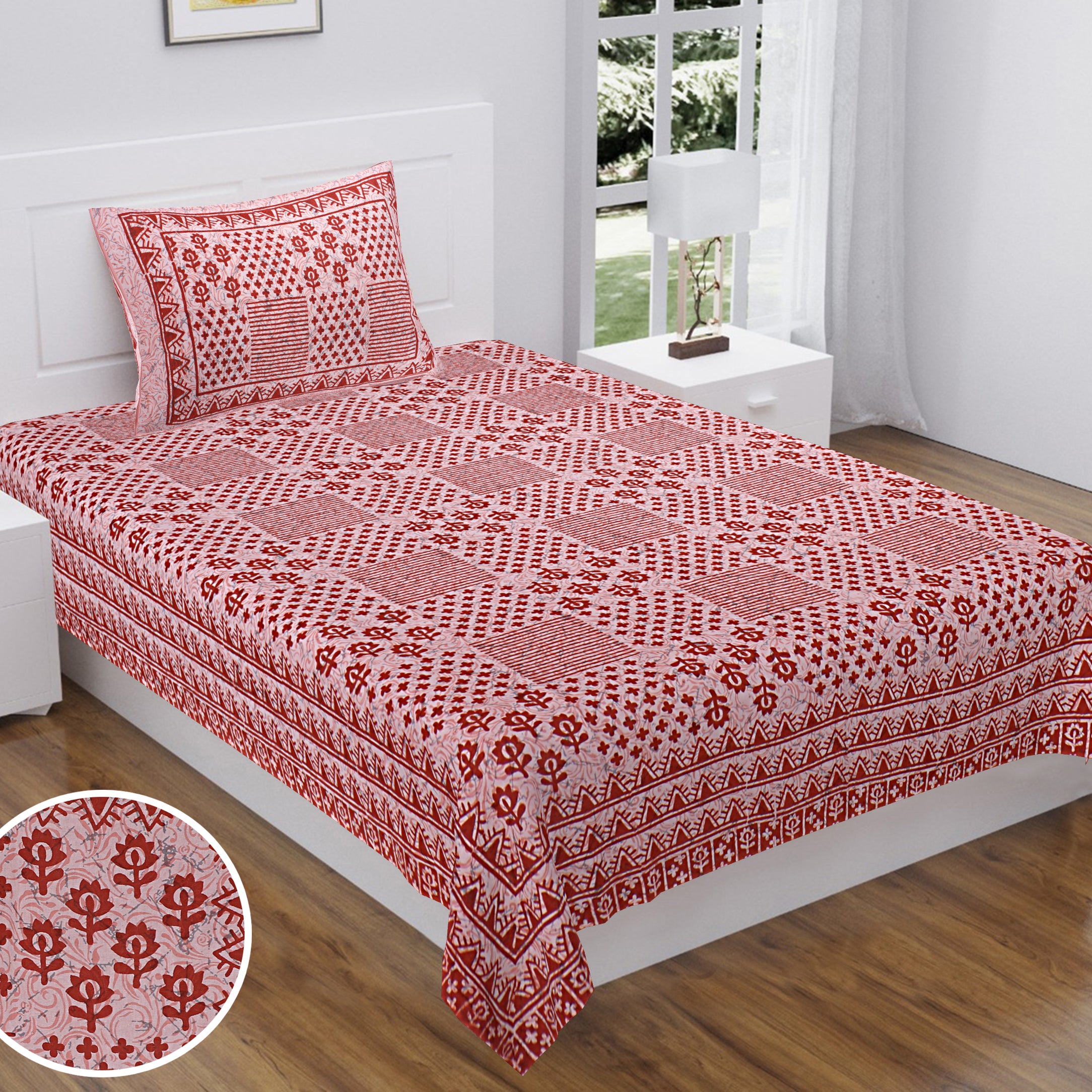 Heritage Block Print Single Bedsheet 63x90 Inch