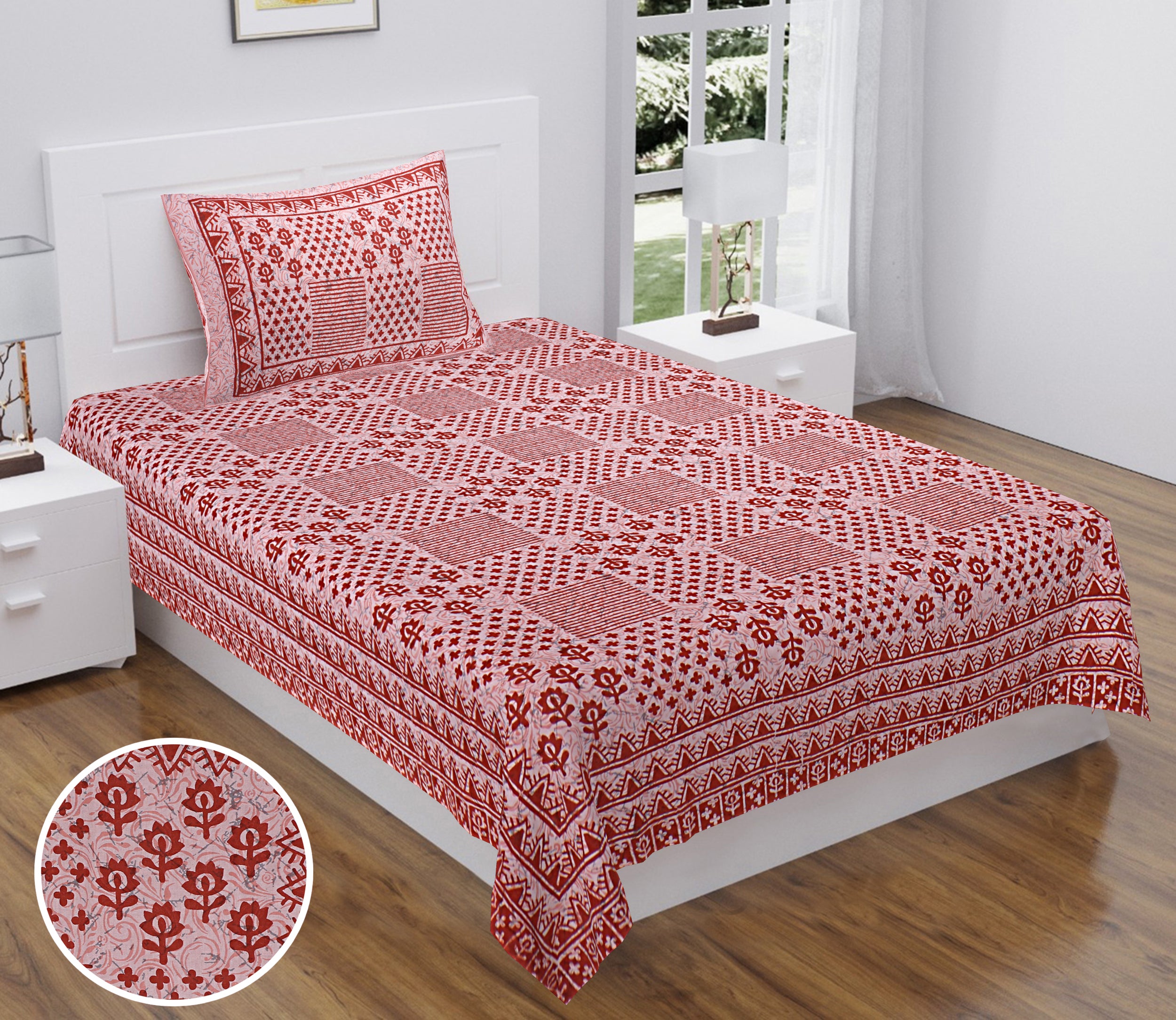 Heritage Block Print Single Bedsheet 63x90 Inch