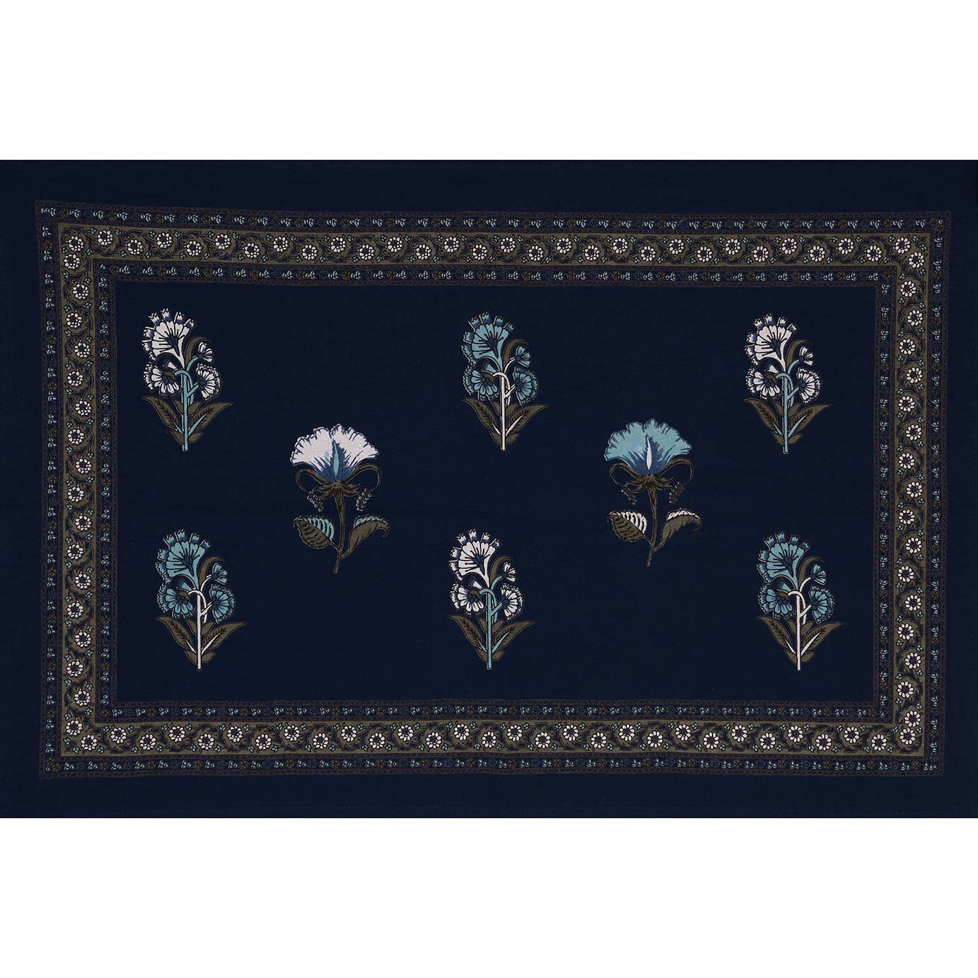 Rajwara Blue Floral King Size Bedsheet – Discharge Print