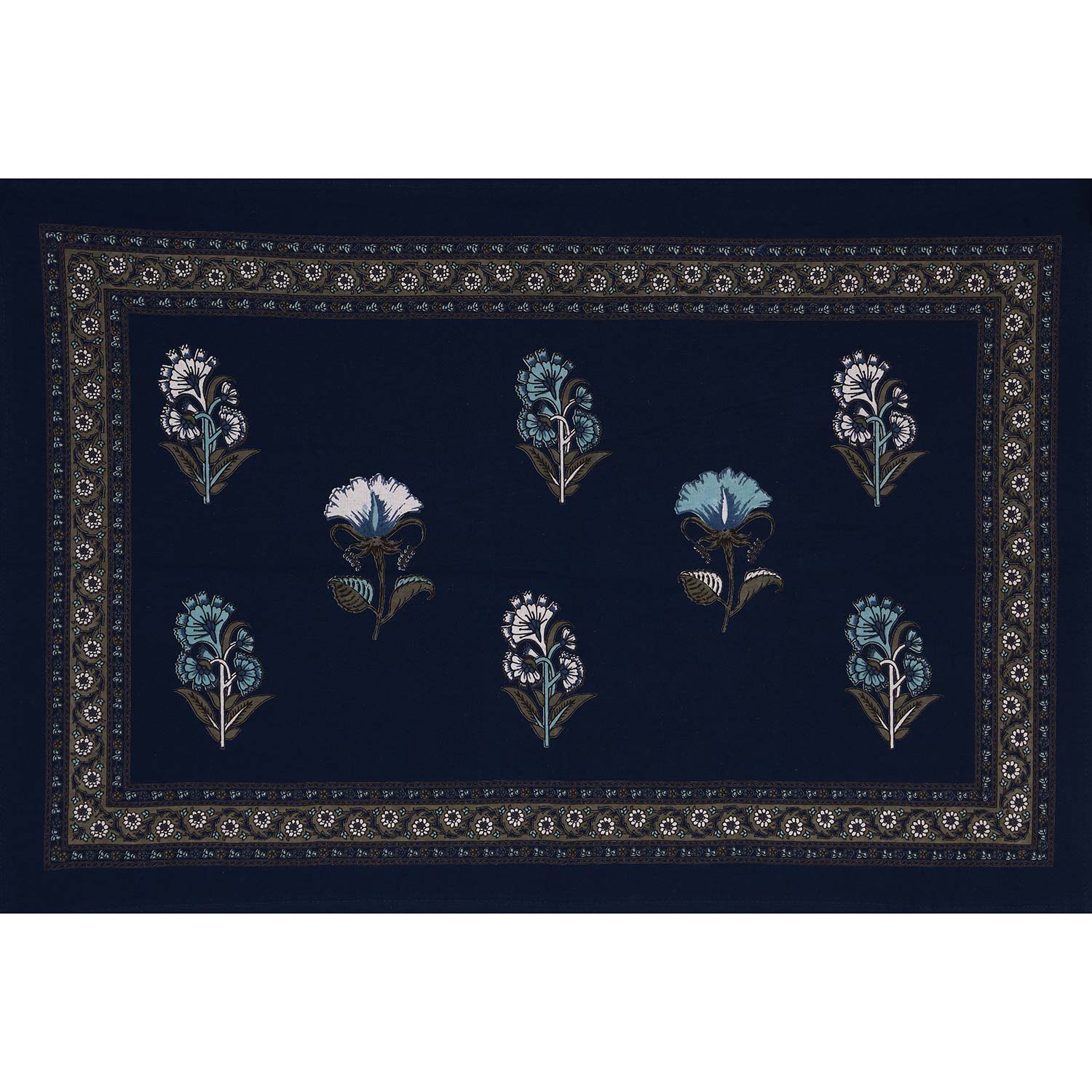 Rajwara Blue Floral King Size Bedsheet – Discharge Print