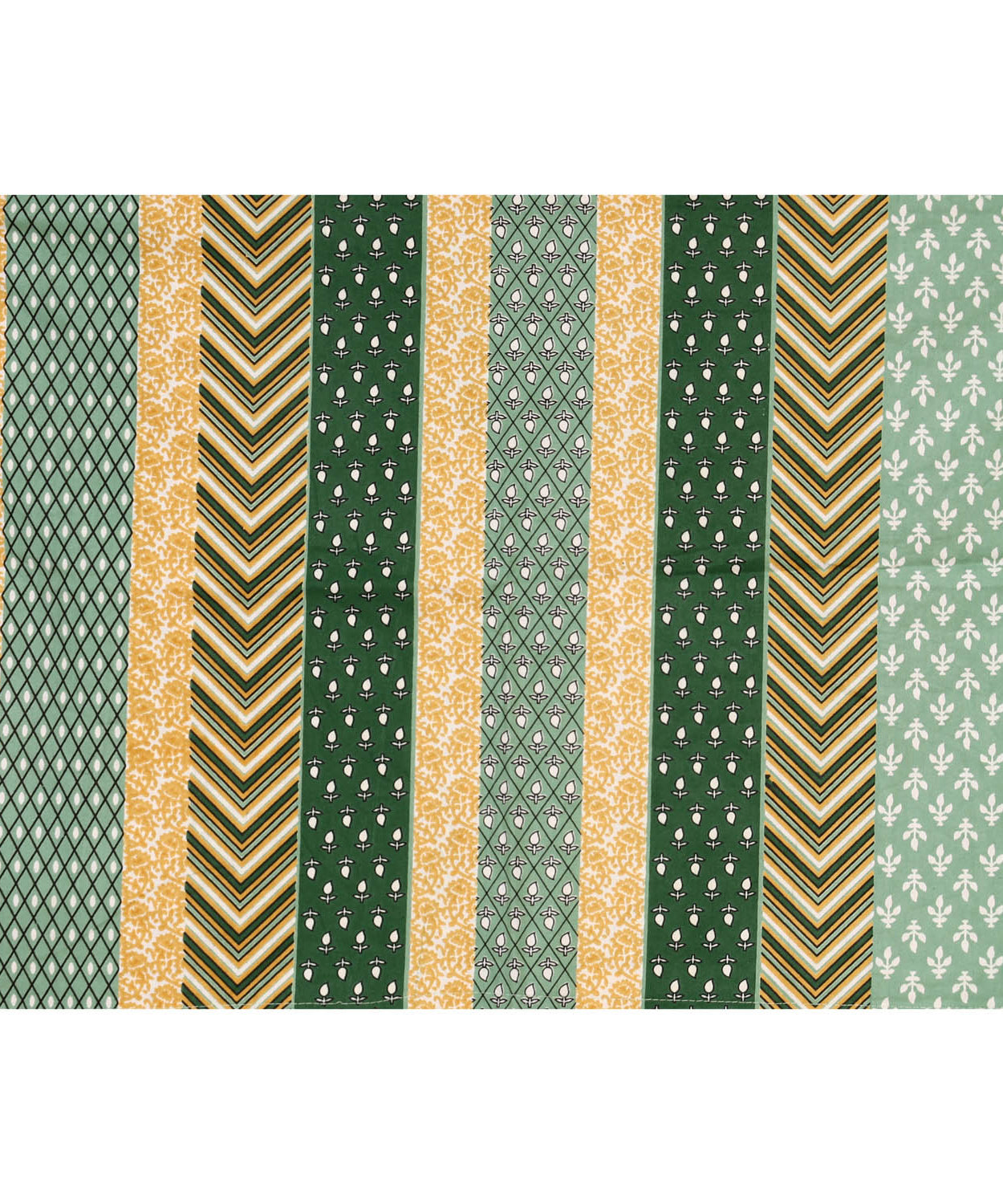 FabricRaja Pure Cotton King Size Bedsheet with Geometric Stripe Print in Sage Green & Beige
