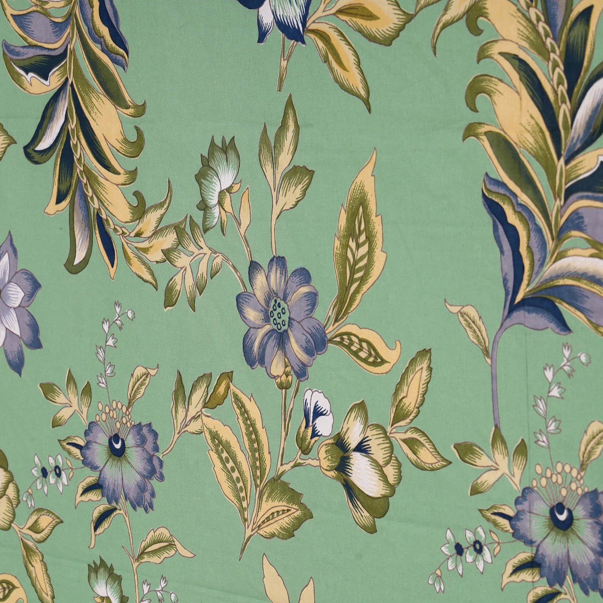 FabricRaja Pure Cotton King Size Bedsheet with Floral & Botanical Print in Sage Green
