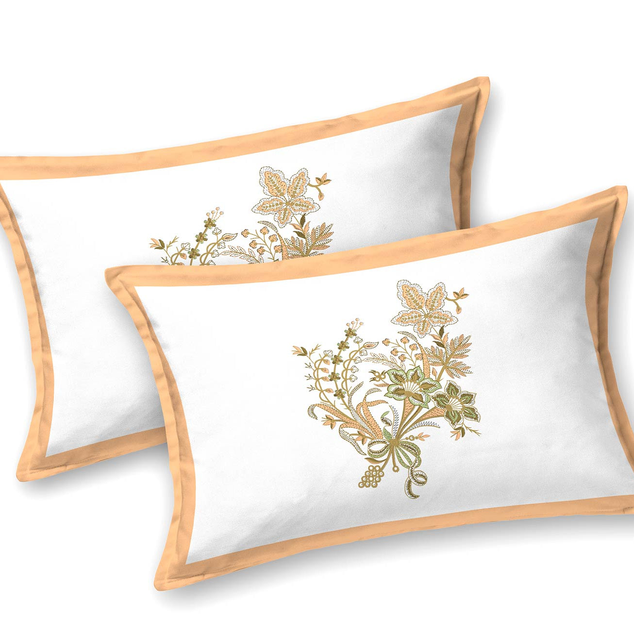 Elegant Floral Border Print King Size Bedsheet – Peach Edition