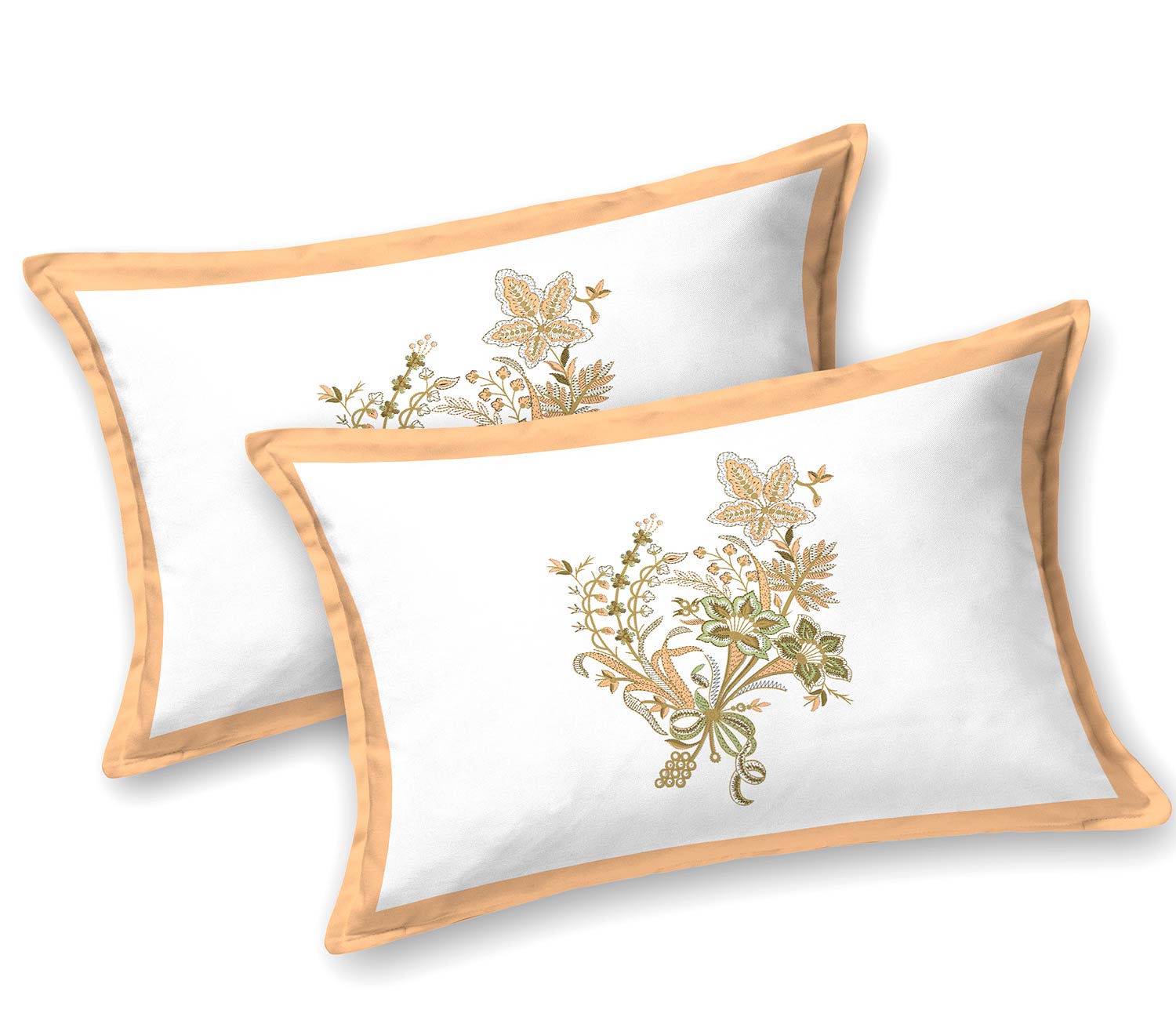 Elegant Floral Border Print King Size Bedsheet – Peach Edition
