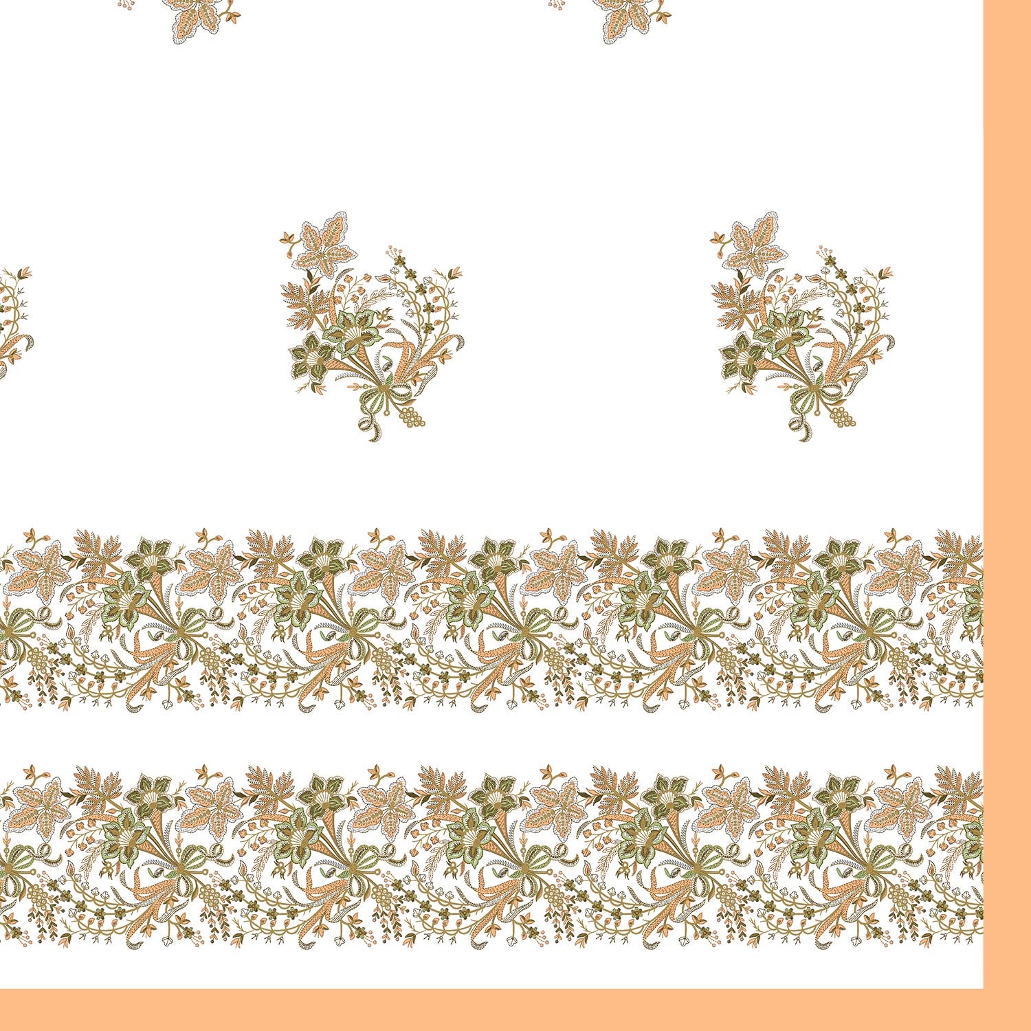 Elegant Floral Border Print King Size Bedsheet – Peach Edition