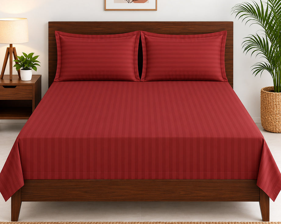 Red Satin Striped Double Bedsheet
