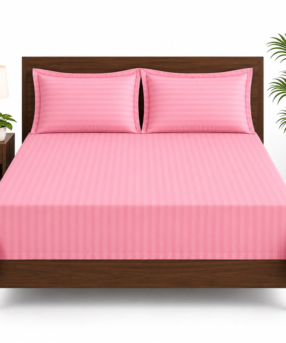 Pink Satin Striped Double Bedsheet