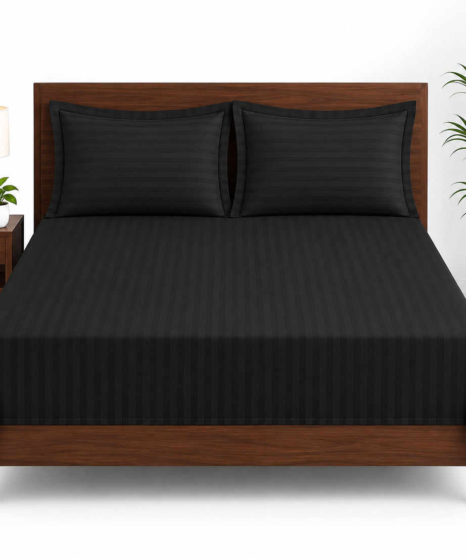 Black Satin Striped Double Bedsheet