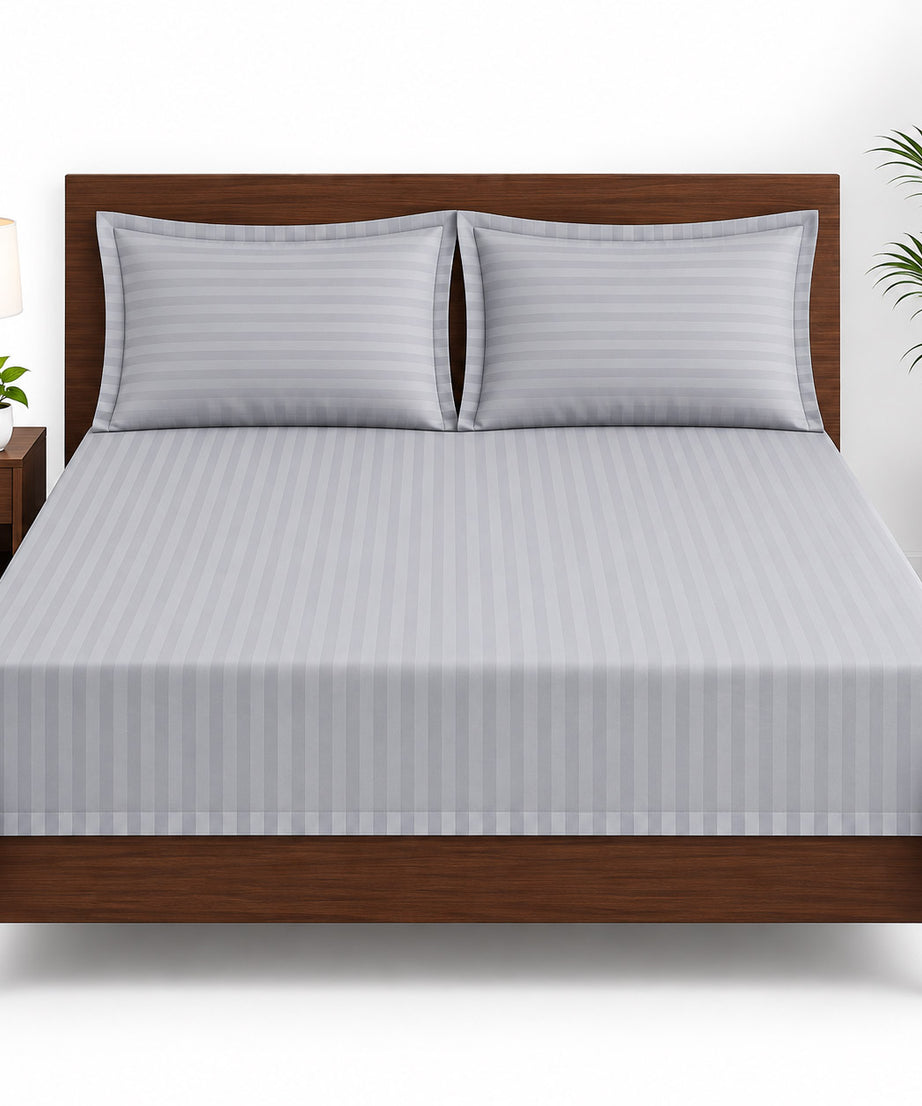 Light Grey Satin Striped Double Bedsheet