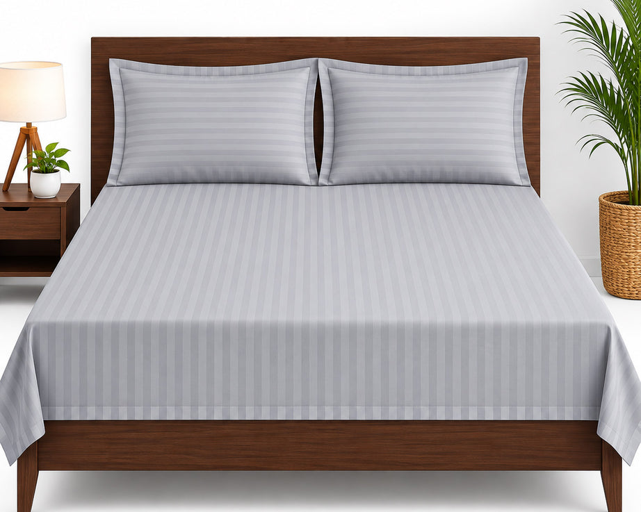 Light Grey Satin Striped Double Bedsheet