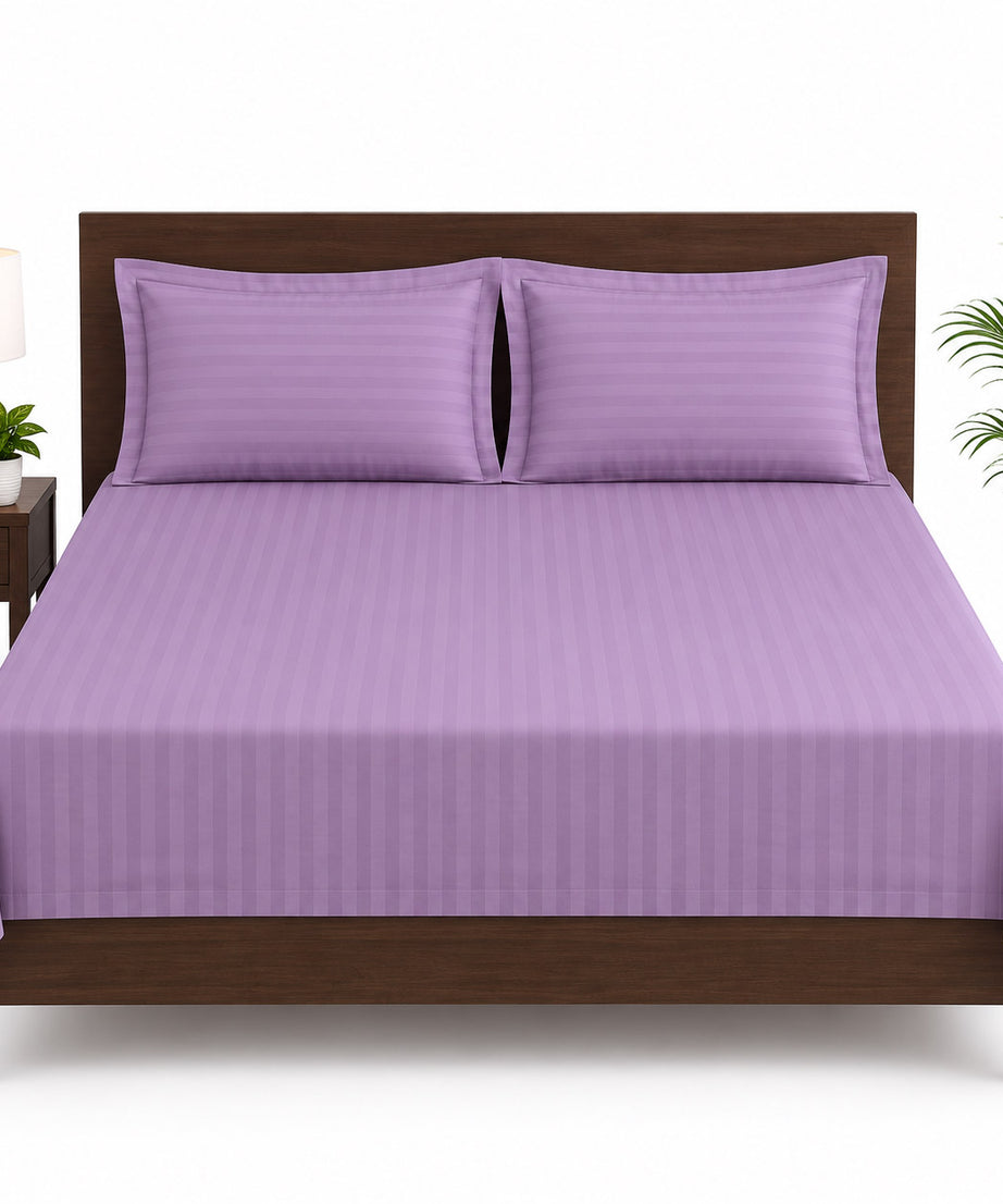 Lavender Satin Striped Double Bedsheet