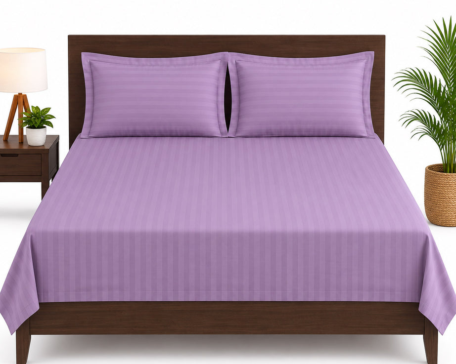 Lavender Satin Striped Double Bedsheet