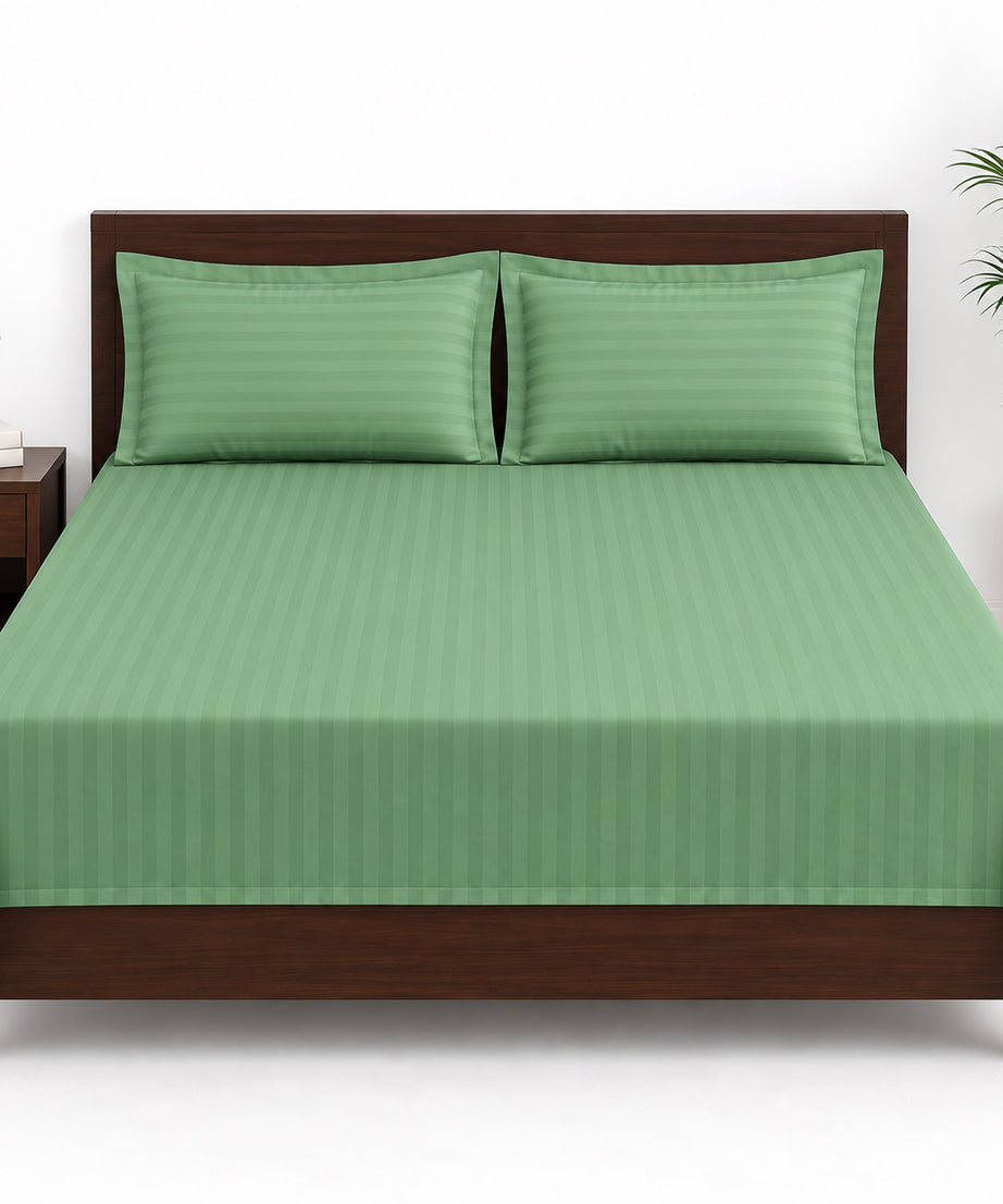 Sage Green Satin Striped Double Bedsheet