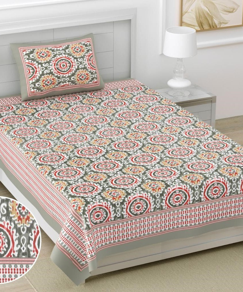 Ethnic Floral Print Cotton Single Bedsheet