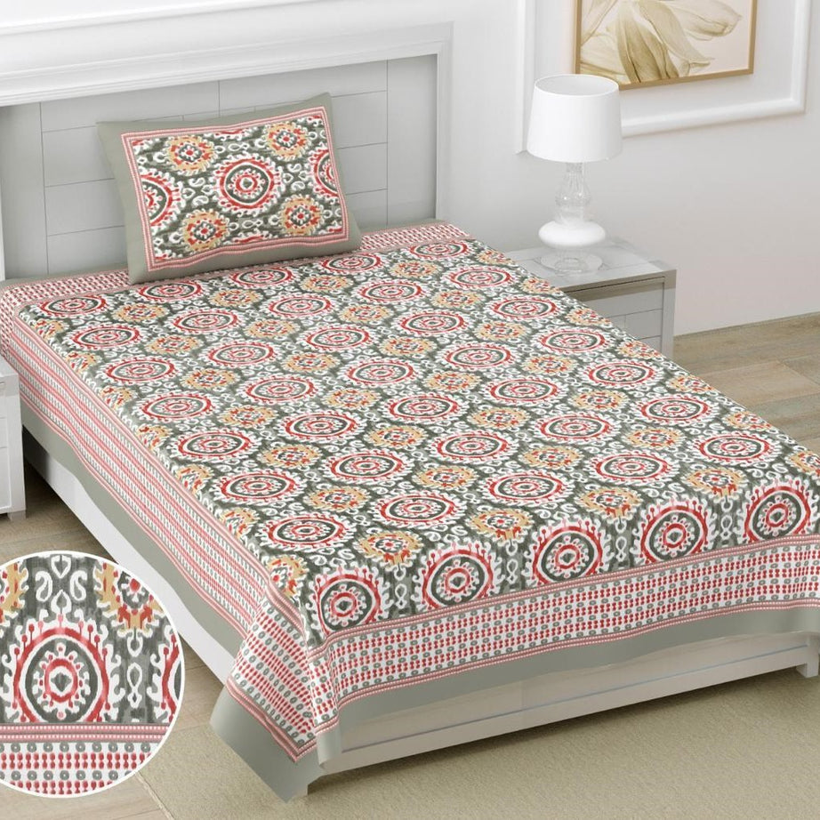 Ethnic Floral Print Cotton Single Bedsheet