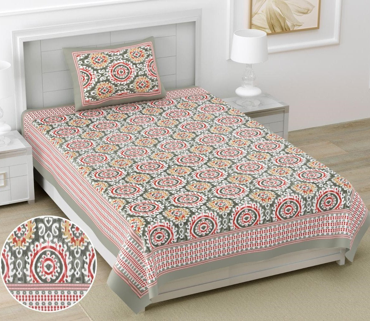 Ethnic Floral Print Cotton Single Bedsheet