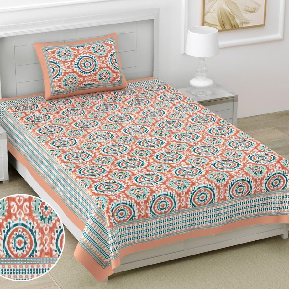 Ethnic Floral Print Cotton Single Bedsheet