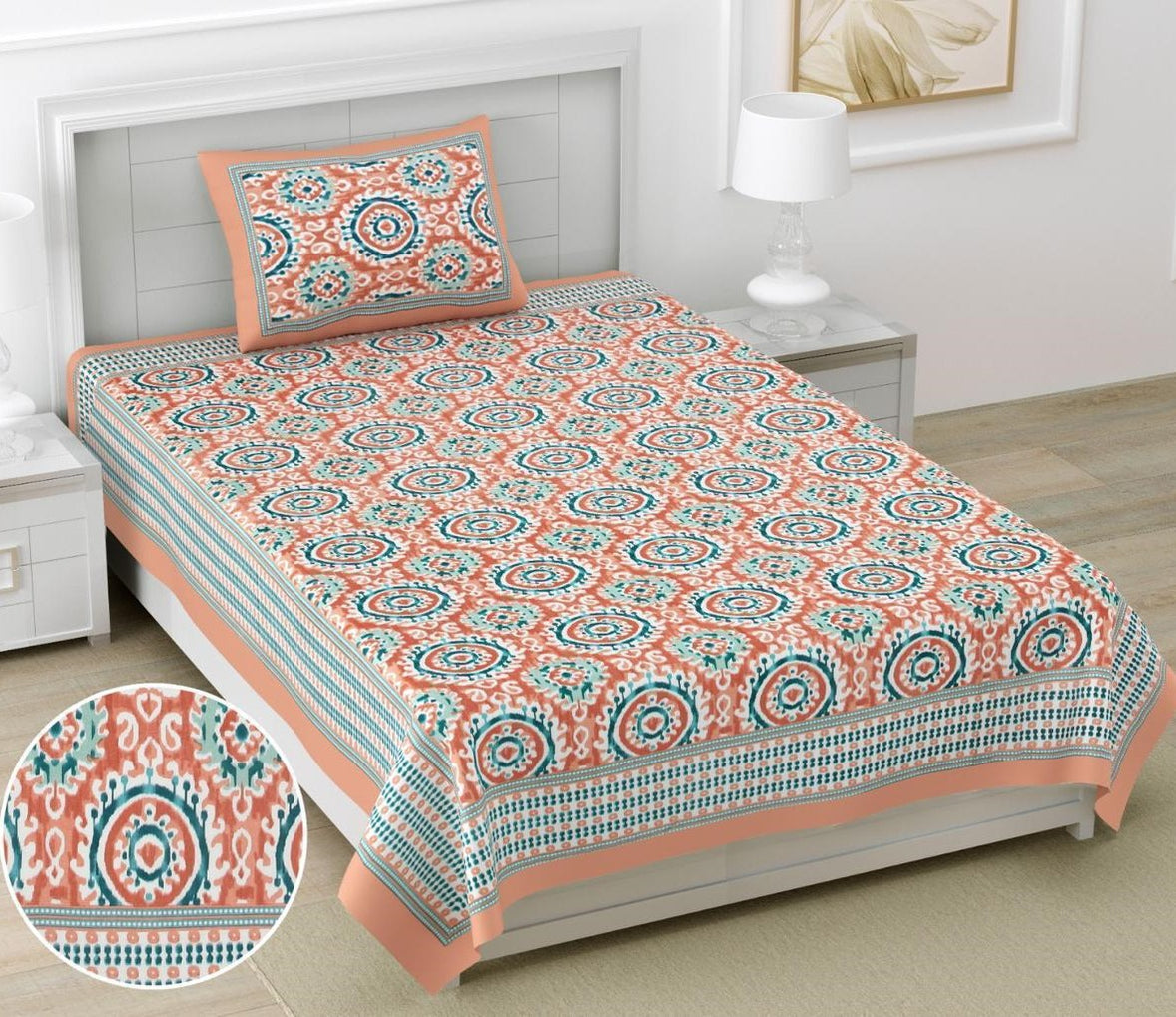 Ethnic Floral Print Cotton Single Bedsheet