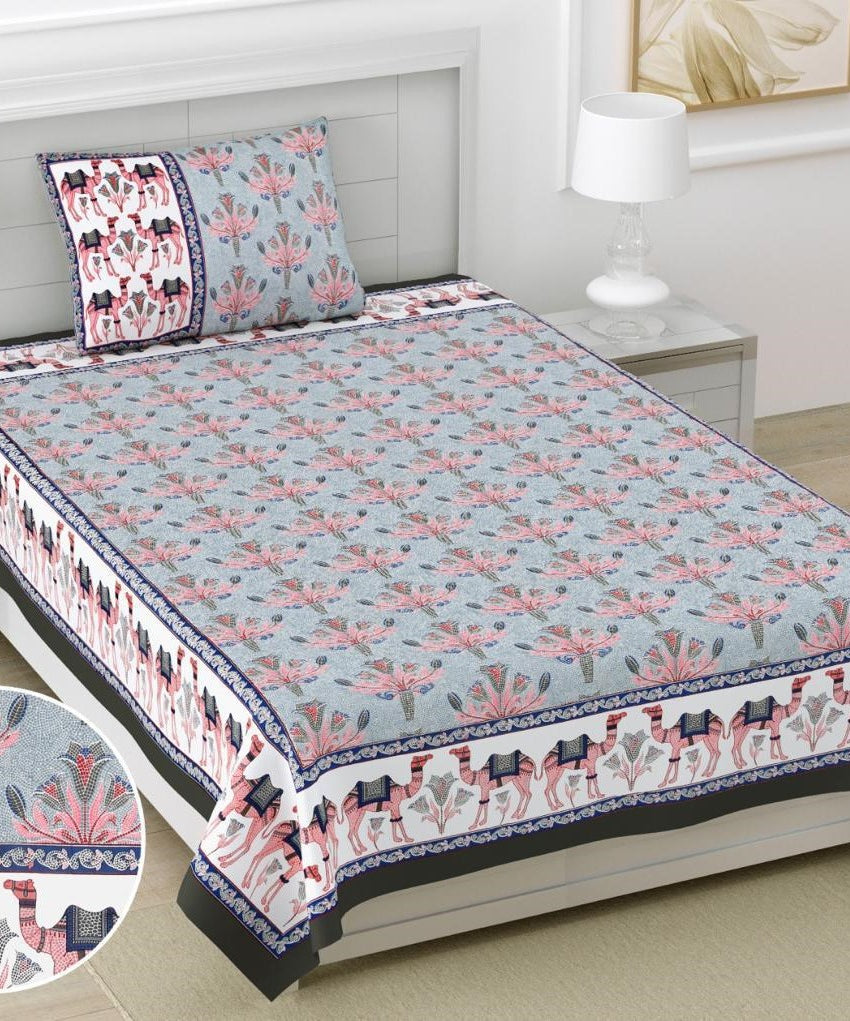 Yellow Floral Camel Print Cotton Single Bedsheet