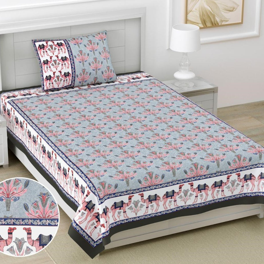 Yellow Floral Camel Print Cotton Single Bedsheet