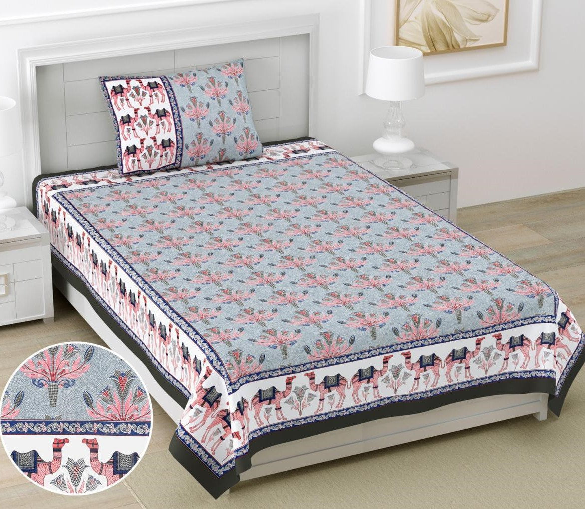 Yellow Floral Camel Print Cotton Single Bedsheet