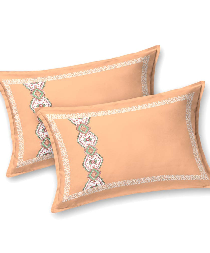Elegant Peach Floral Border King Size Bedsheet