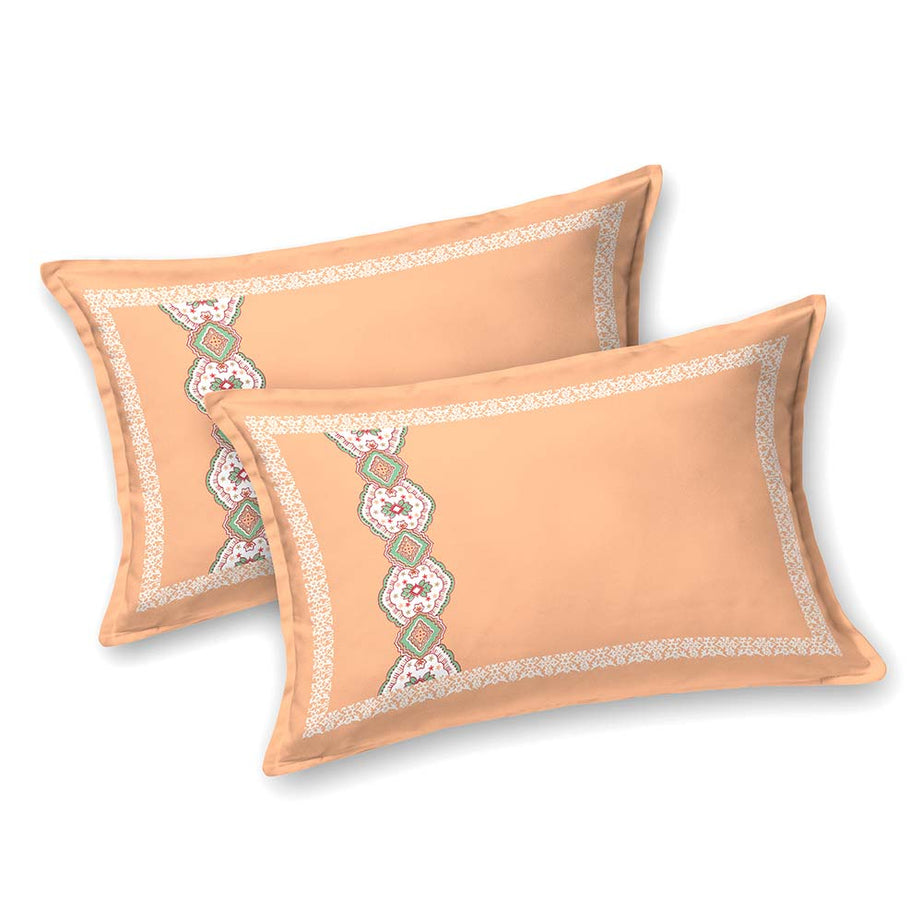 Elegant Peach Floral Border King Size Bedsheet – 100x108 Inch