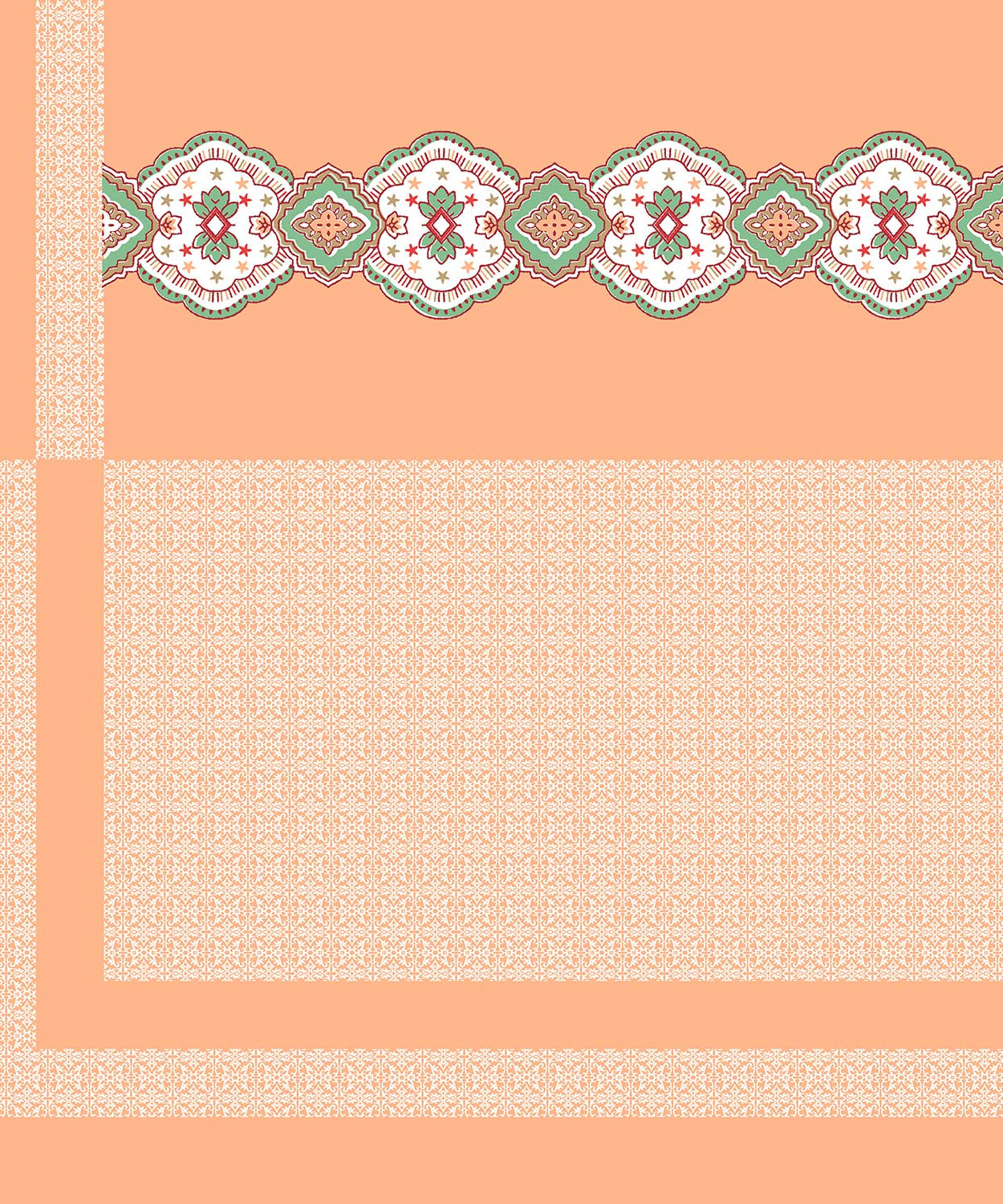 Elegant Peach Floral Border King Size Bedsheet