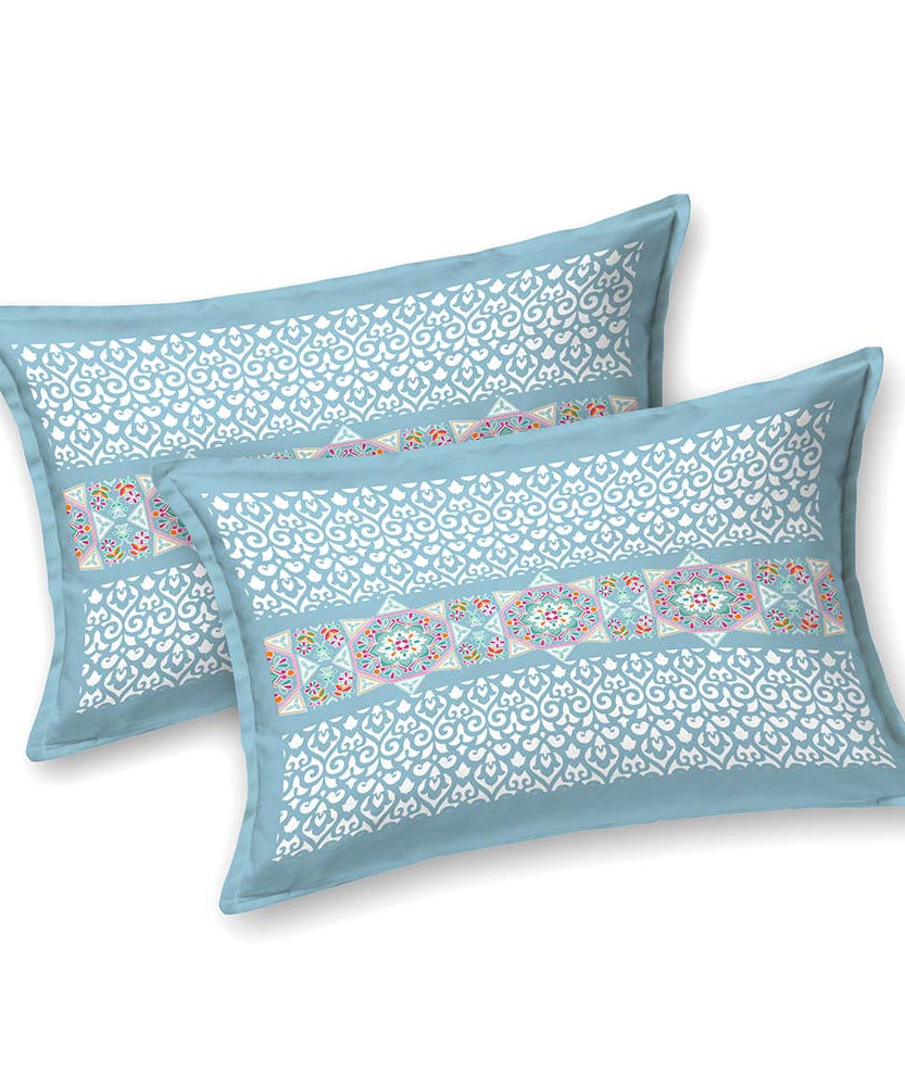 Elegant Sky Blue Printed King Size Bedsheet