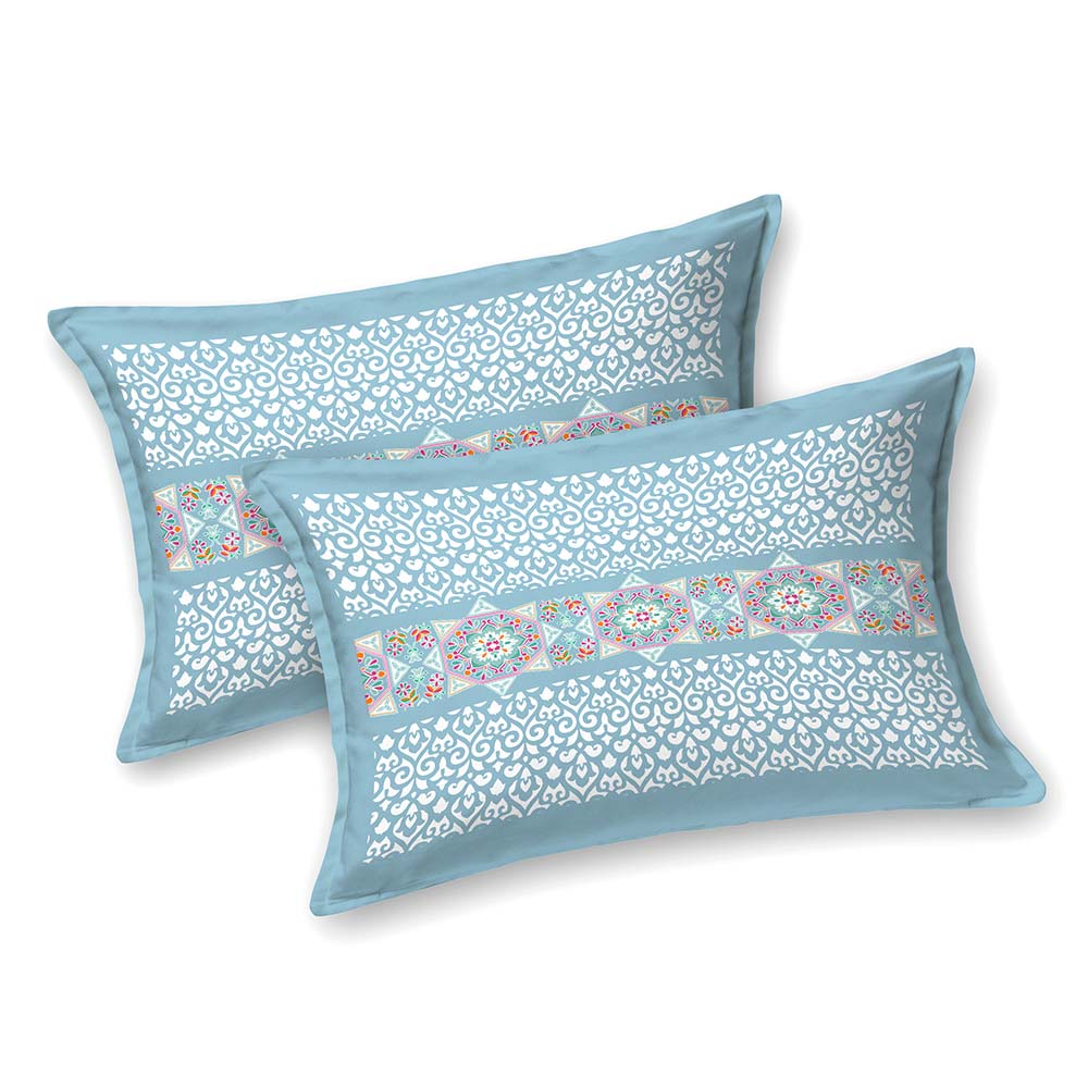 Elegant Sky Blue Printed King Size Bedsheet – 108x108 Inch