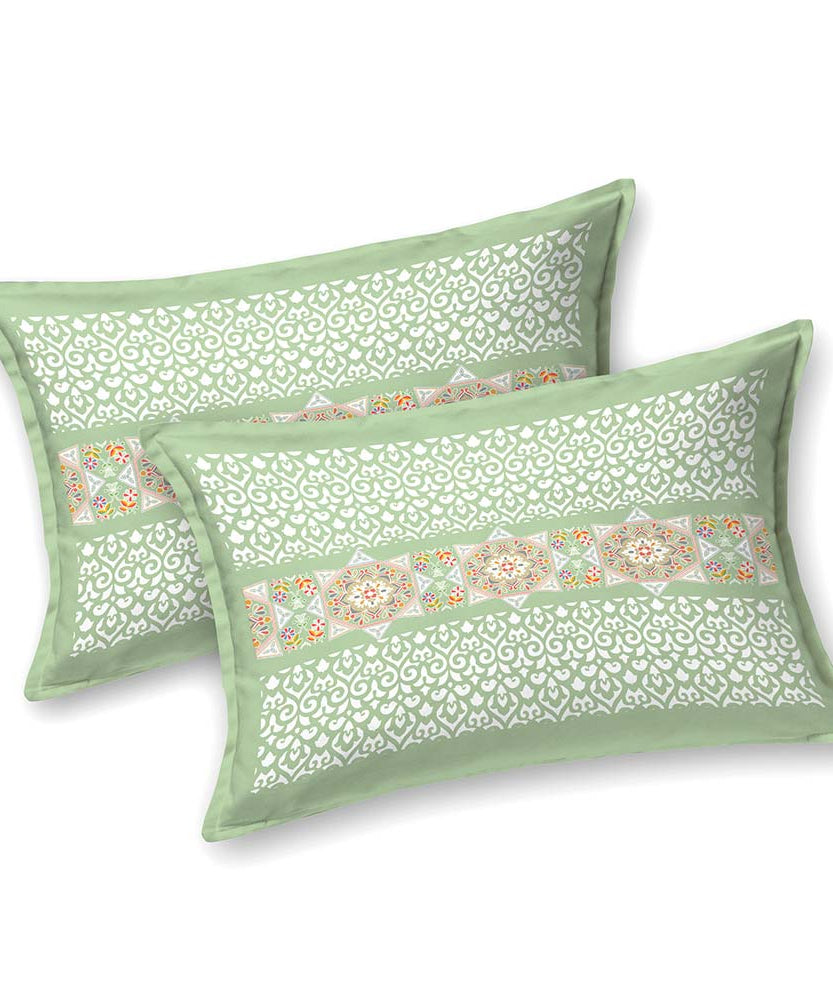 Elegant Mint Green Printed King Size Bedsheet