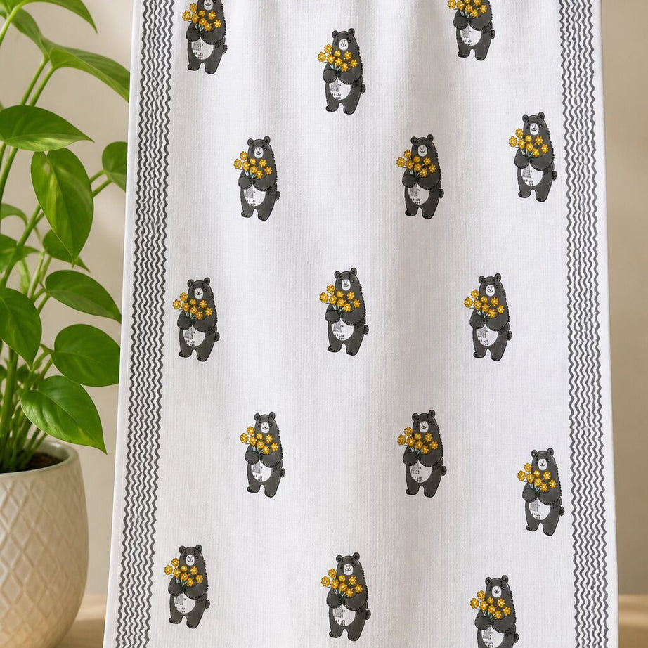 Towel – Bear Floral Cotton - White & Grey Design