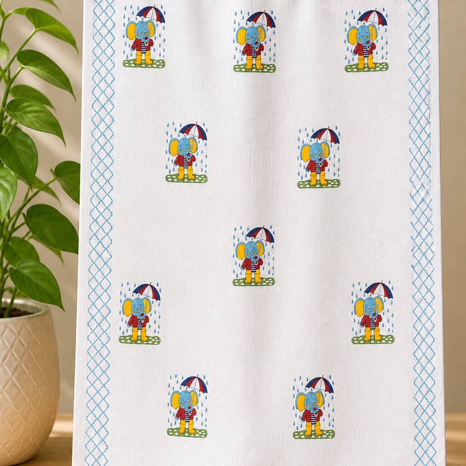 Towel – Cute Elephant Print-White Cotton Design
