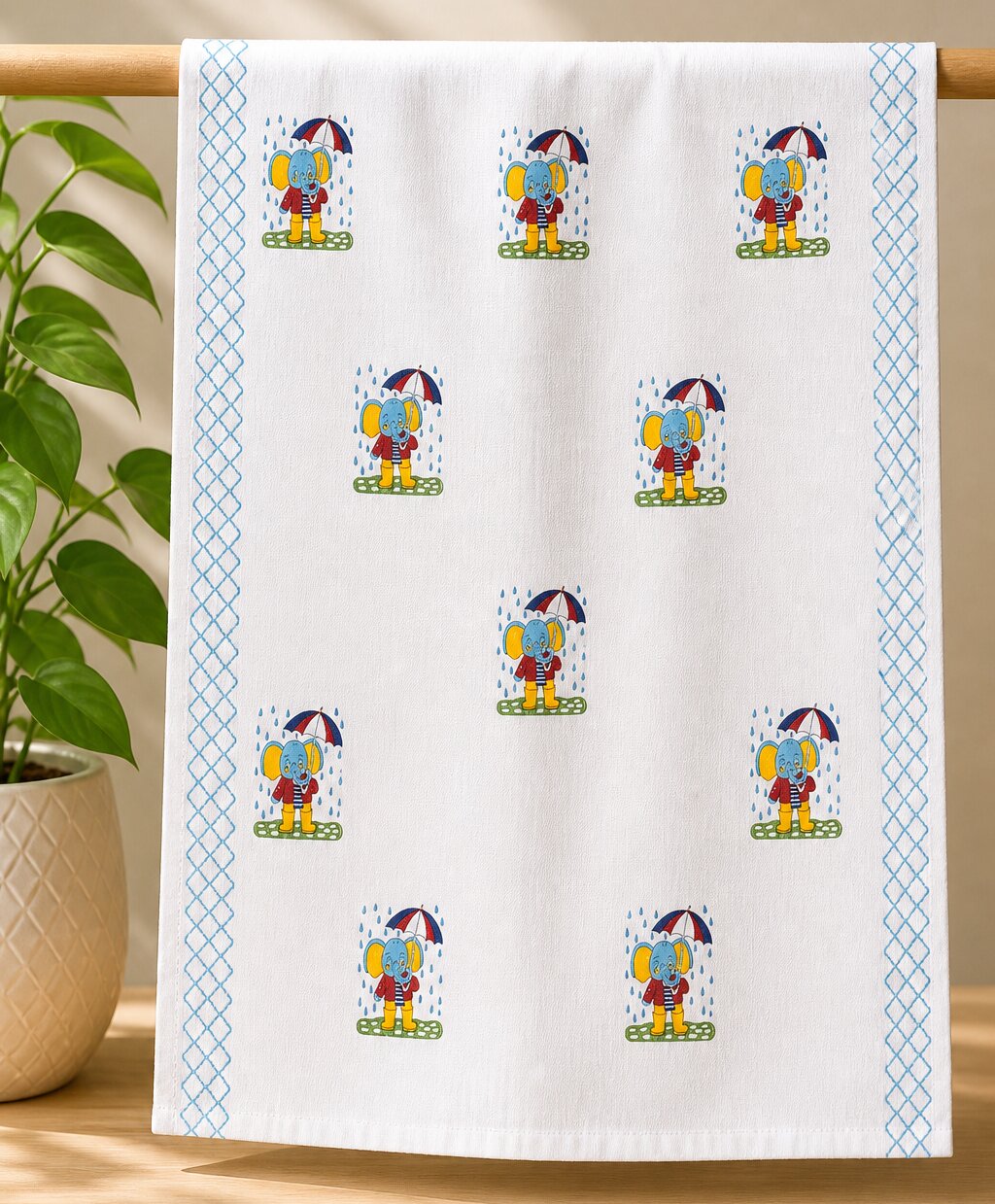Towel – Cute Elephant Print-White Cotton Design