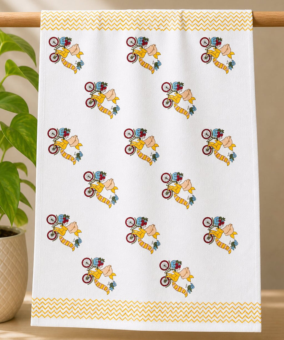 Towel – Vintage Cycle Print-White Cotton Design