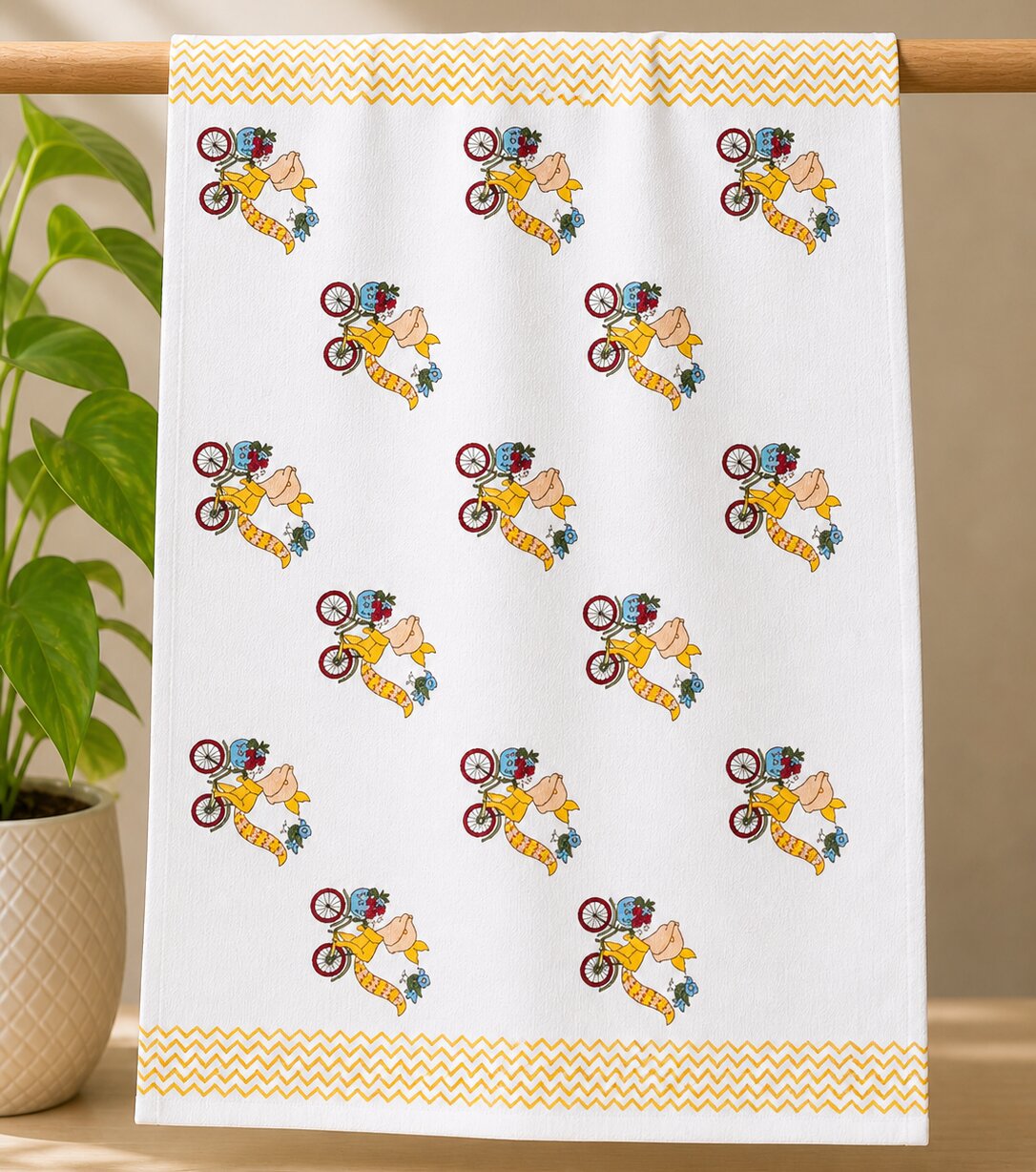 Towel – Vintage Cycle Print-White Cotton Design