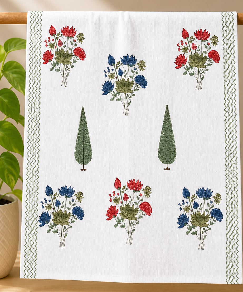 Towel – Floral Bouquet Print-White Cotton Design