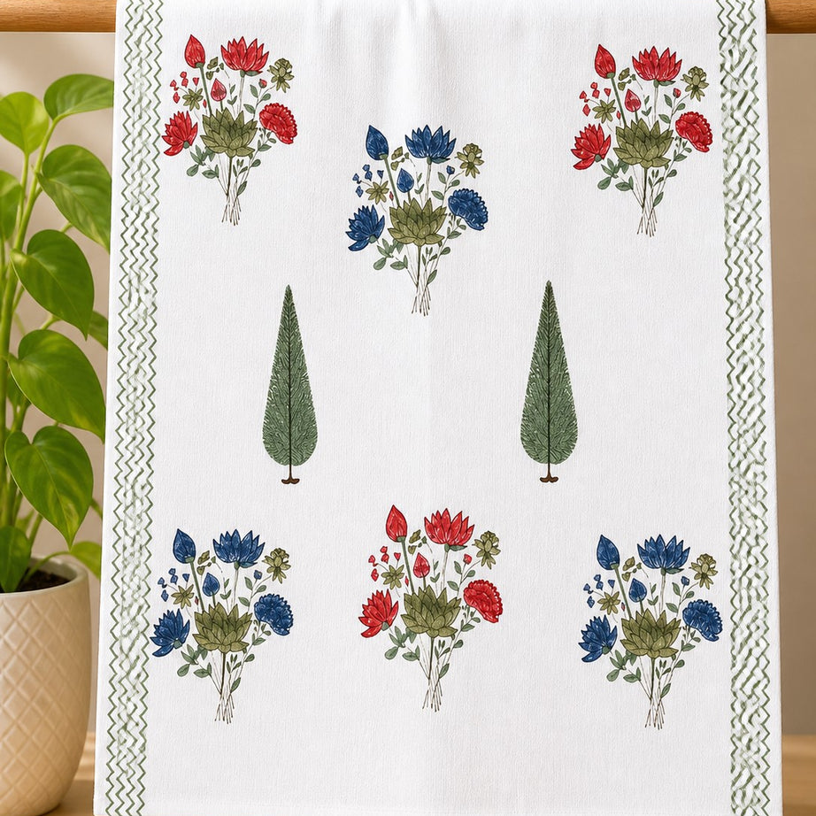 Towel – Floral Bouquet Print-White Cotton Design