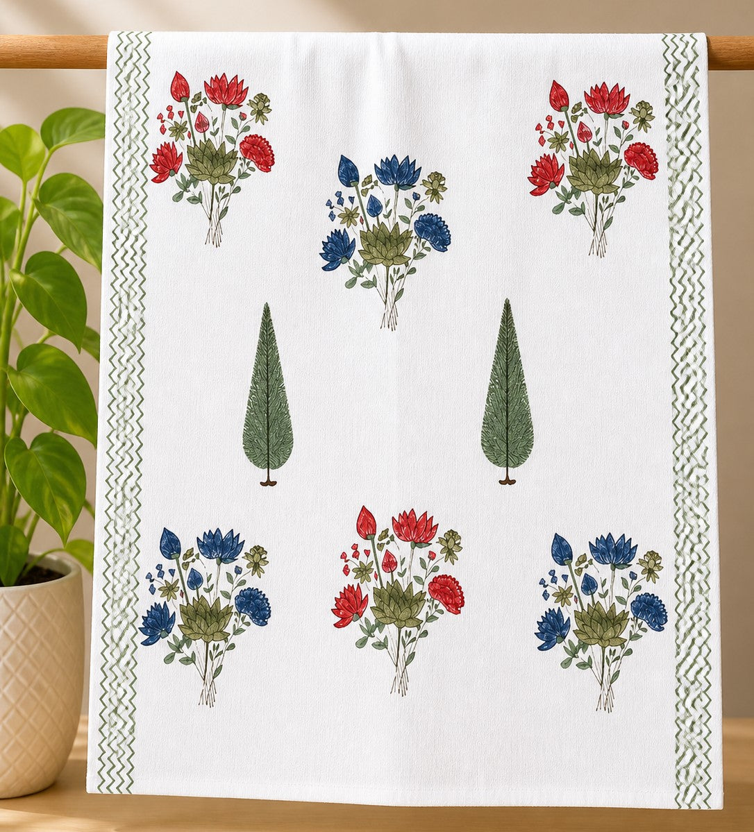 Towel – Floral Bouquet Print-White Cotton Design