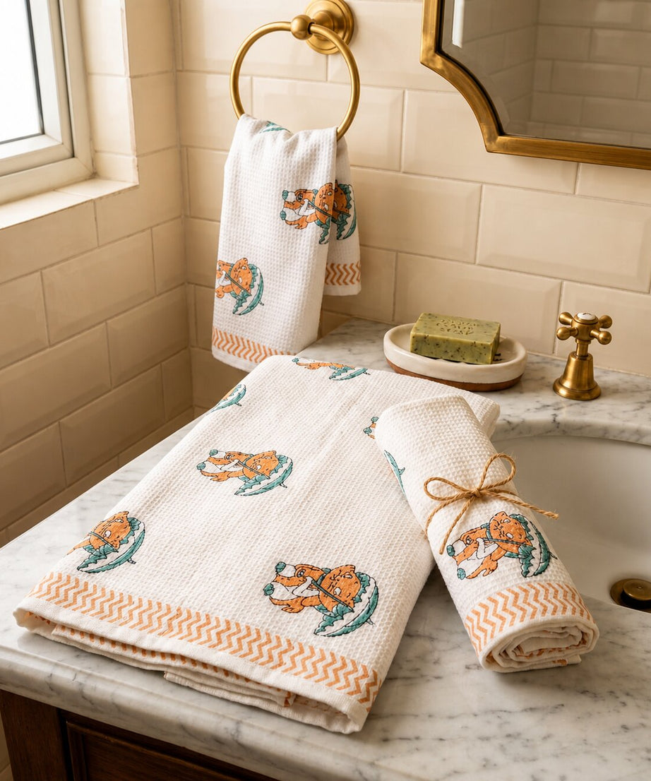 Towel Cartoon Print Waffle Towel Set