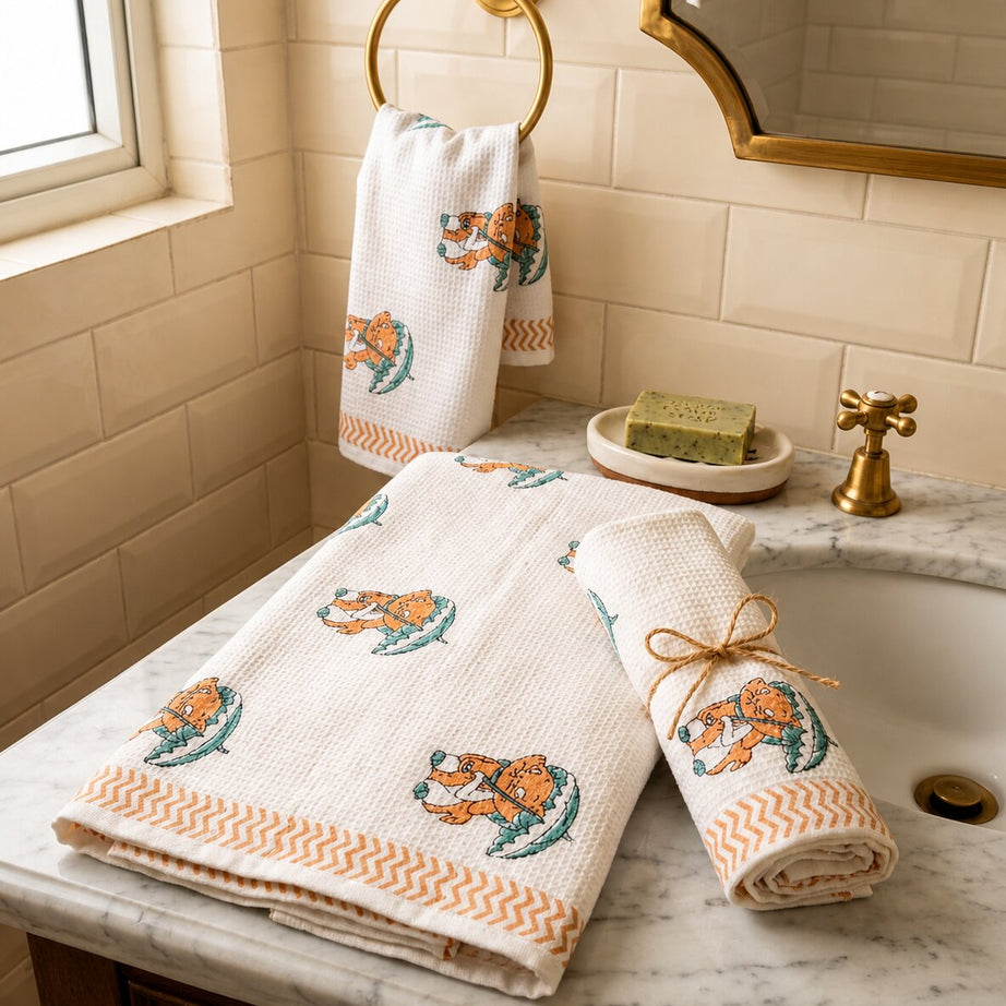 Towel Cartoon Print Waffle Towel Set
